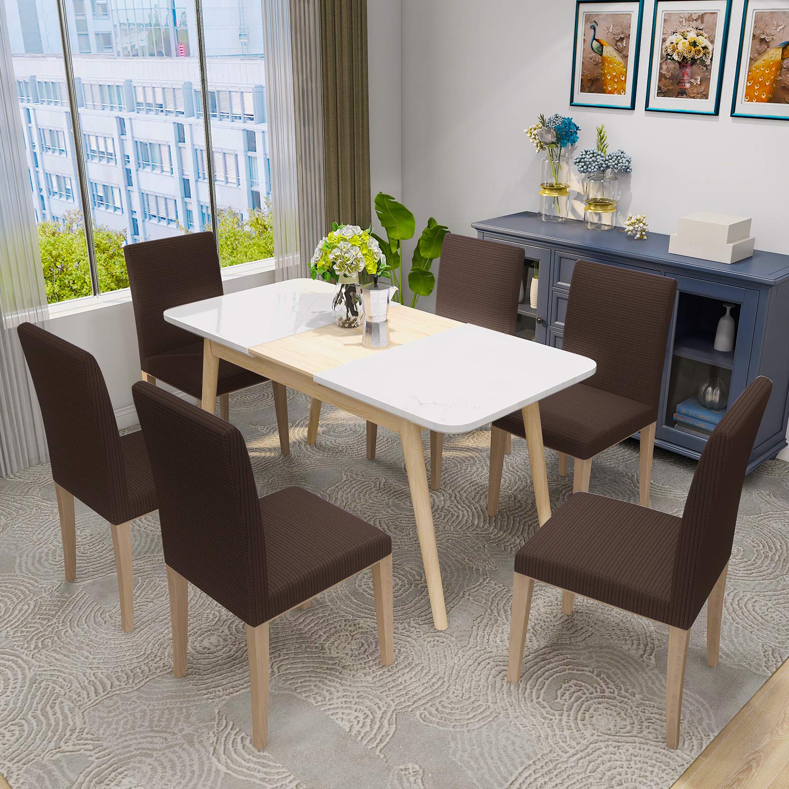 MAXIJIN Super Stretch Dining Room Chair Cover Jacquard Spandex Dining Parsons Chair Slipcover Removable Chair Protector Covers for Dining Room,Hotel,Kitchen,Ceremony (Coffee - Image 2