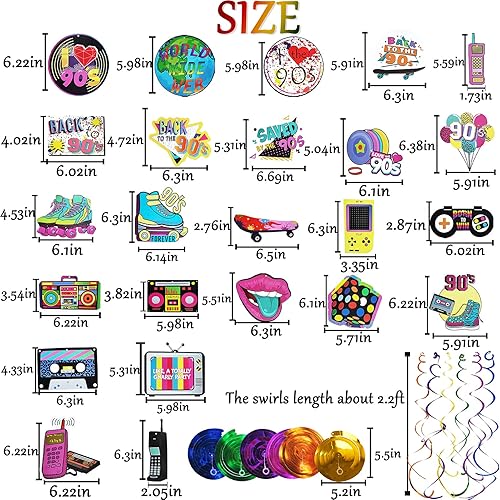 Miniatura 5 de 30 piezas de decoraciones de fiesta de los 90 remolinos colgantes para adultos de regreso a los años 90, decoración de fiesta de cumpleaños temática