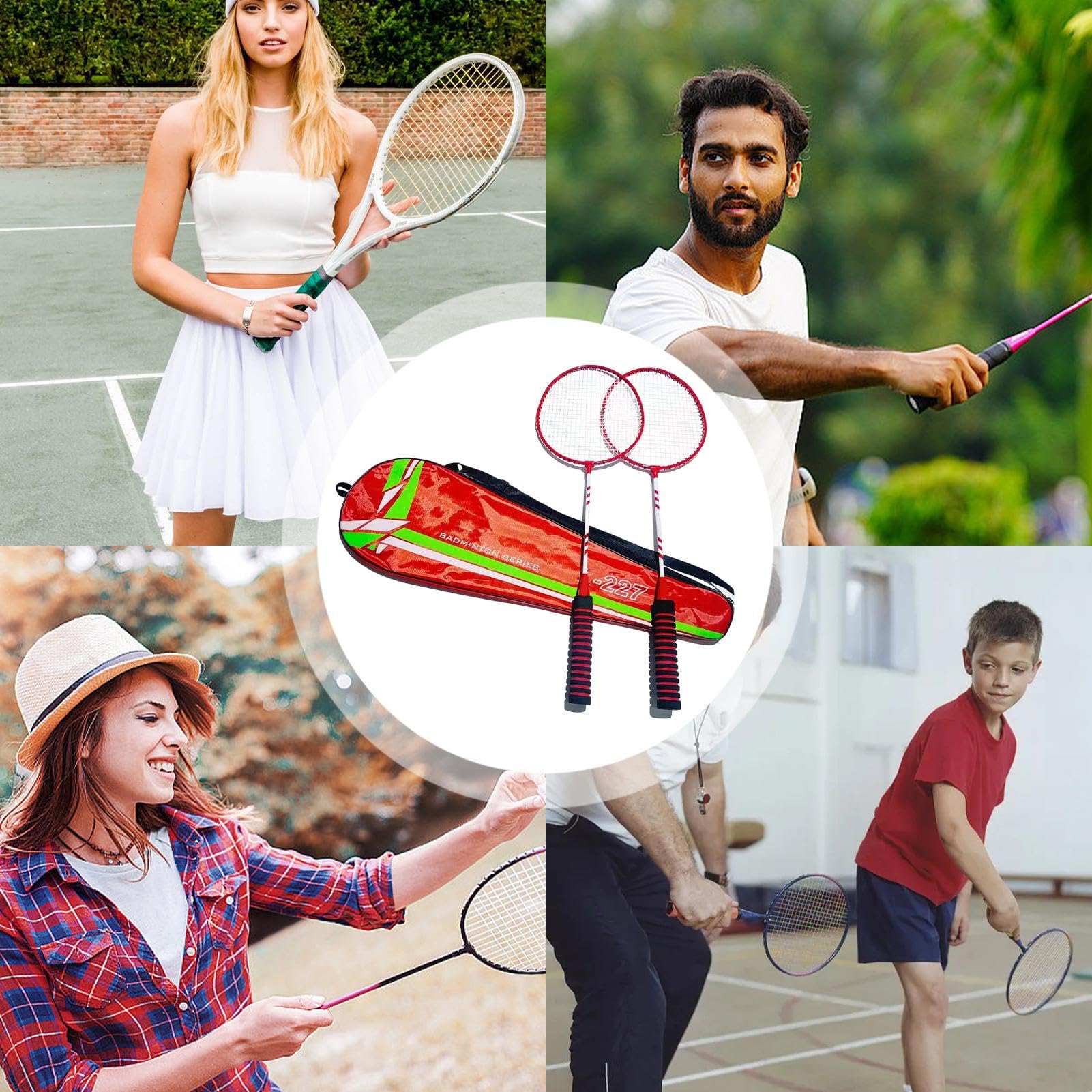 Set da badminton, racchette da badminton di ricambio per 2 giocatori, racchette elastiche e antiscivolo, attrezzatura da badminton per spiaggia, giardino, giochi di famiglia