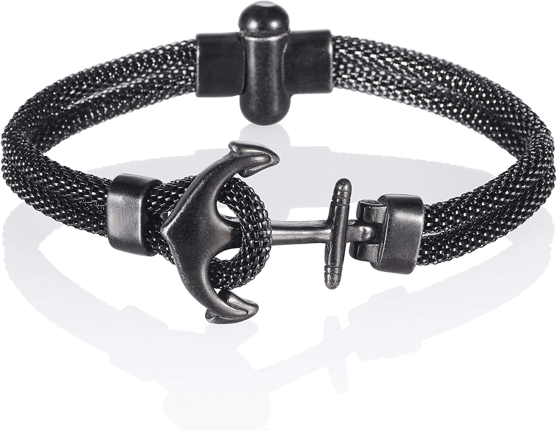 namanaBlack Stainless Steel Anchor Bracelet for Men. Mesh Bracelet in Vintage Black with an Anchor Motif. Nautical Jewellery with Gift Box.
