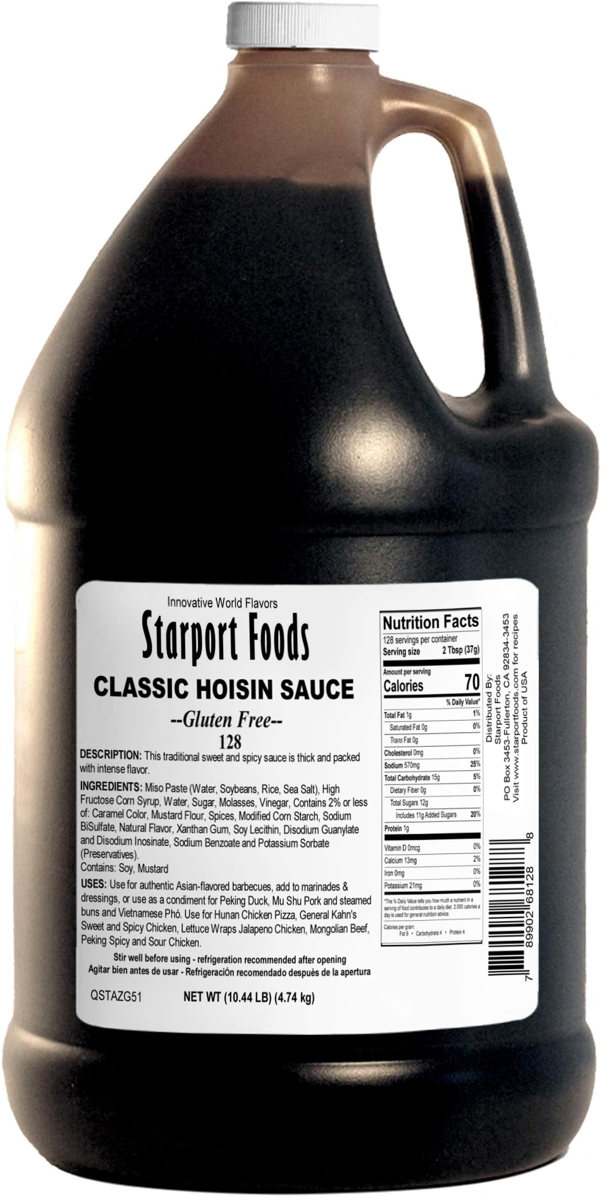 Starport Foods Classic Hoisin Sauce - Gluten Free, Vegetarian, 1 gallon, NET WT 10.4 LB