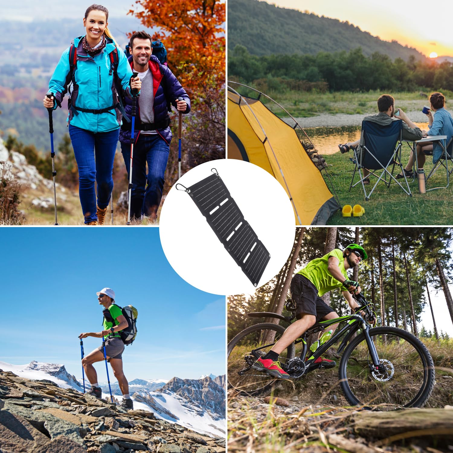 Panneau Solaire Pliable 40W, Haute Efficacité Monocristallin, Charge Rapide QC, Double USB, Portable et Léger, pour Randonnée, Camping et Voyages en Plein Air
