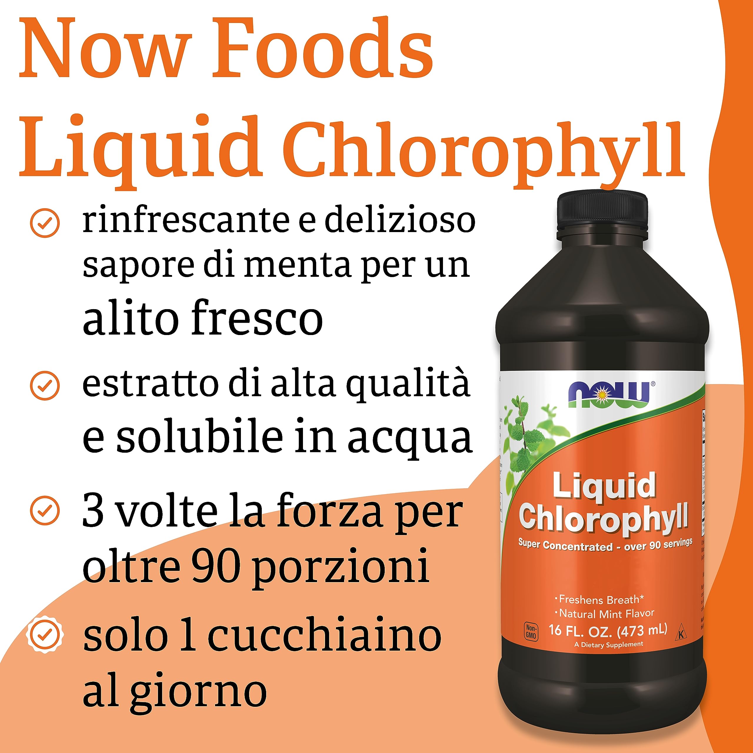Now Foods, Liquid Chlorophyll, Sapore di Menta, 473 ml Clorofilla Liquida vegana, Testata in Laboratorio, Senza Glutine, Senza Soia, Vegetariana