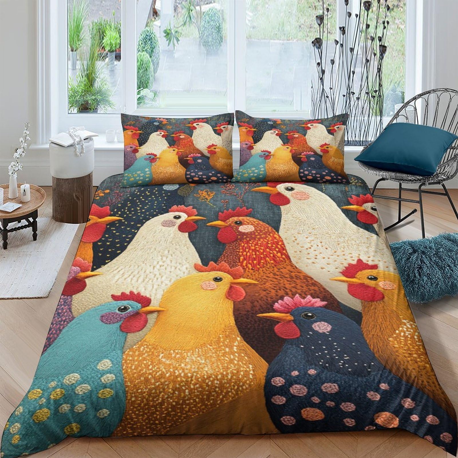 Ctjqhvkz Style-1 3D Printed Colorful Chicken Fitted Sheet Microfiber Soft Breathable Farm Animal Mattress Cover For Bedroom Decor Single（135X200cm）