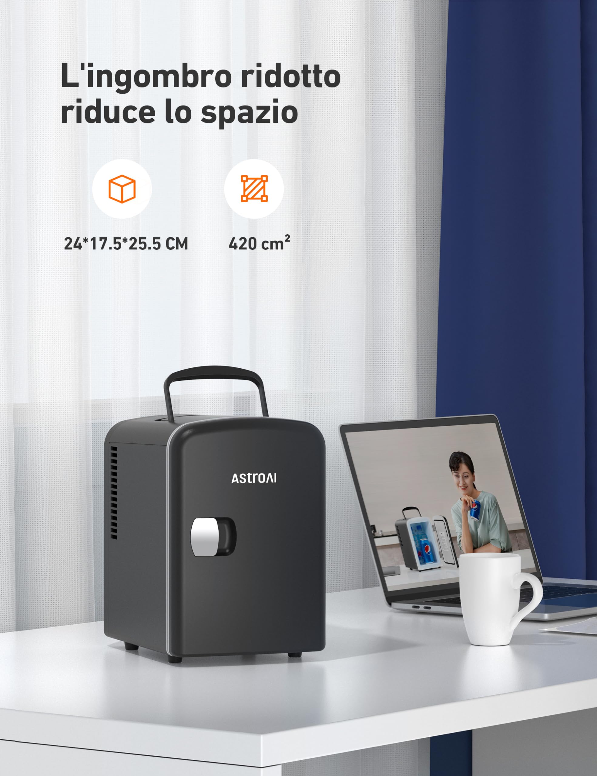 Mini Frigorifero Antarctic Star Da 4 Litri: Portatile, Silenzioso, Per 6 Lattine. Ideale Per Camera Da Letto, Ufficio, Auto (12V) E Casa (100-120V). Perfetto Per Skincare, Cosmetici, Bevande