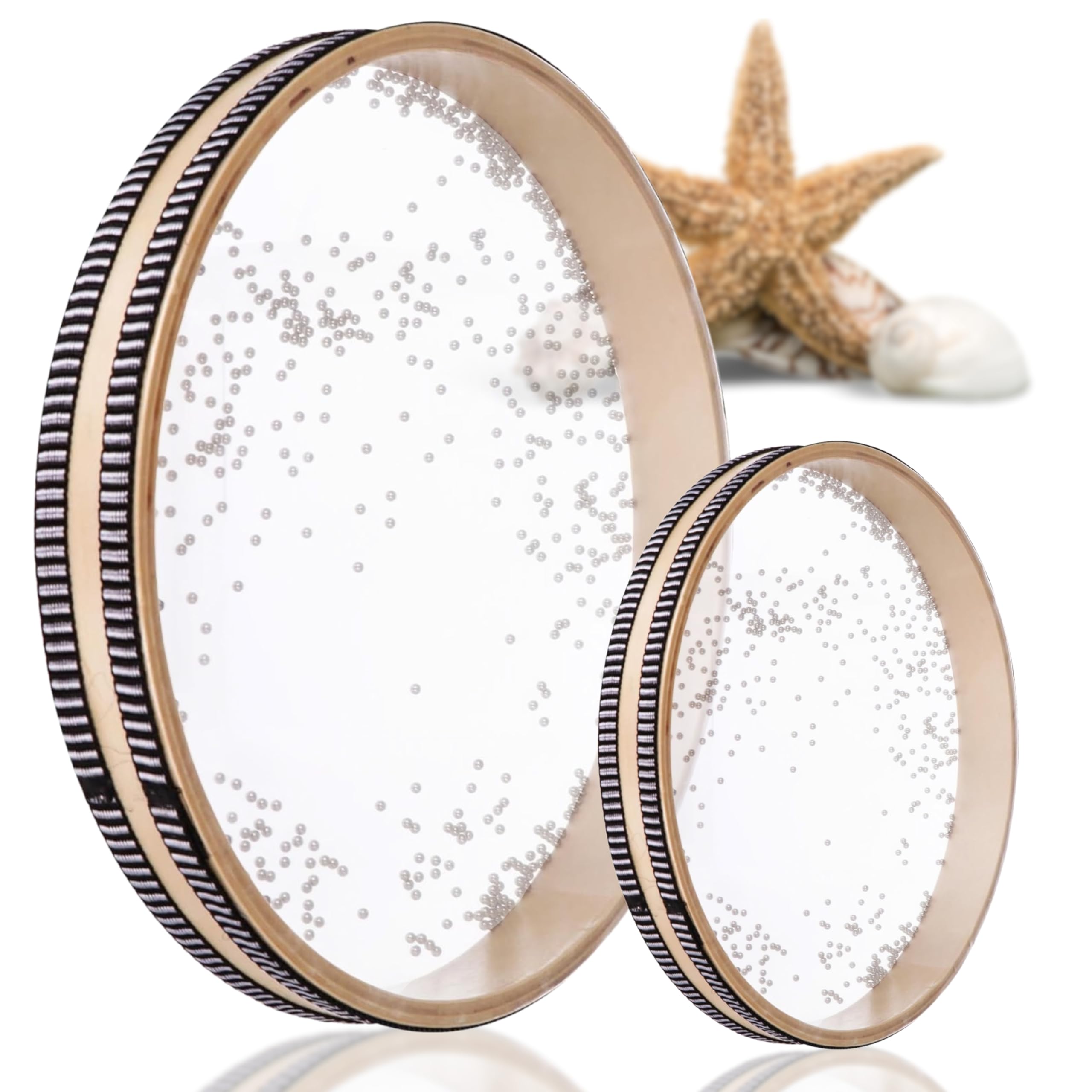 Pack of 2 Ocean Sound Drum – 10 Inch Ocean Drum and 4 Inch Wave Reel Musical Instruments for Adults Sea Sound for Relaxation Meditation Yoga Sea Reel for Home School Supplies