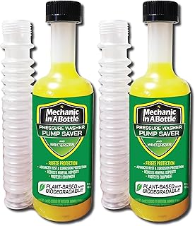 Mechanic in a Bottle Pressure Washer Pump Saver and Winterizer. Advanced Rust & Corrosion Protection, Reduces Mineral Deposits, Protects Equipment. 8 oz with Flexible Pour Hose - 2 Pack.