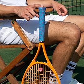 Get A Grip - Custom Tennis Racket Grip Tape - Anti-Slip/Quick-Drying Tennis Overgrips - Precut Badminton Racket Grip with Finishing Tape (On The Line Pack, 3 Grips)