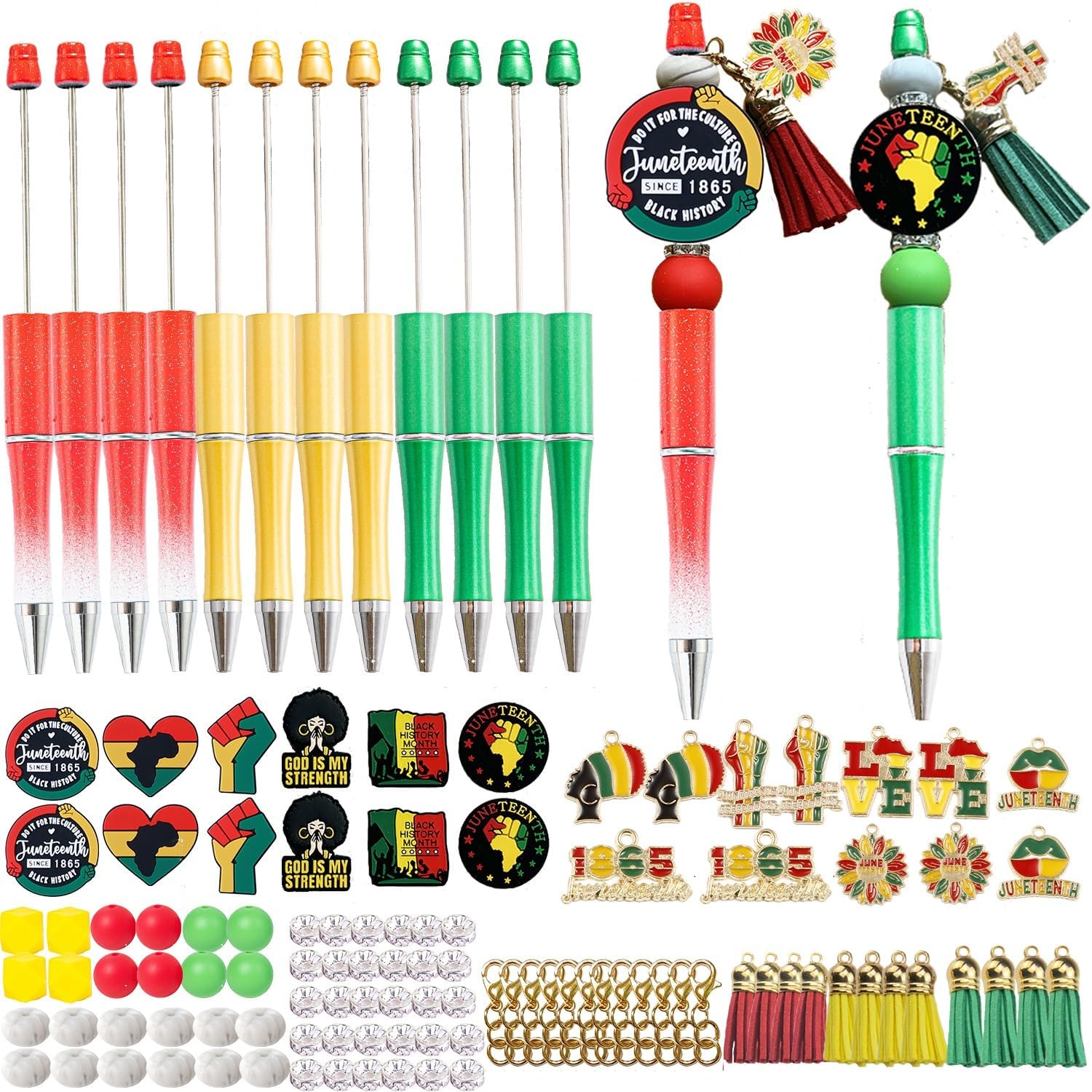 Beadable Pens Bulk DIY Pen Making Kit with Silicone Focal Beads Make Your Own Ballpoint Pens (Juneteenth)