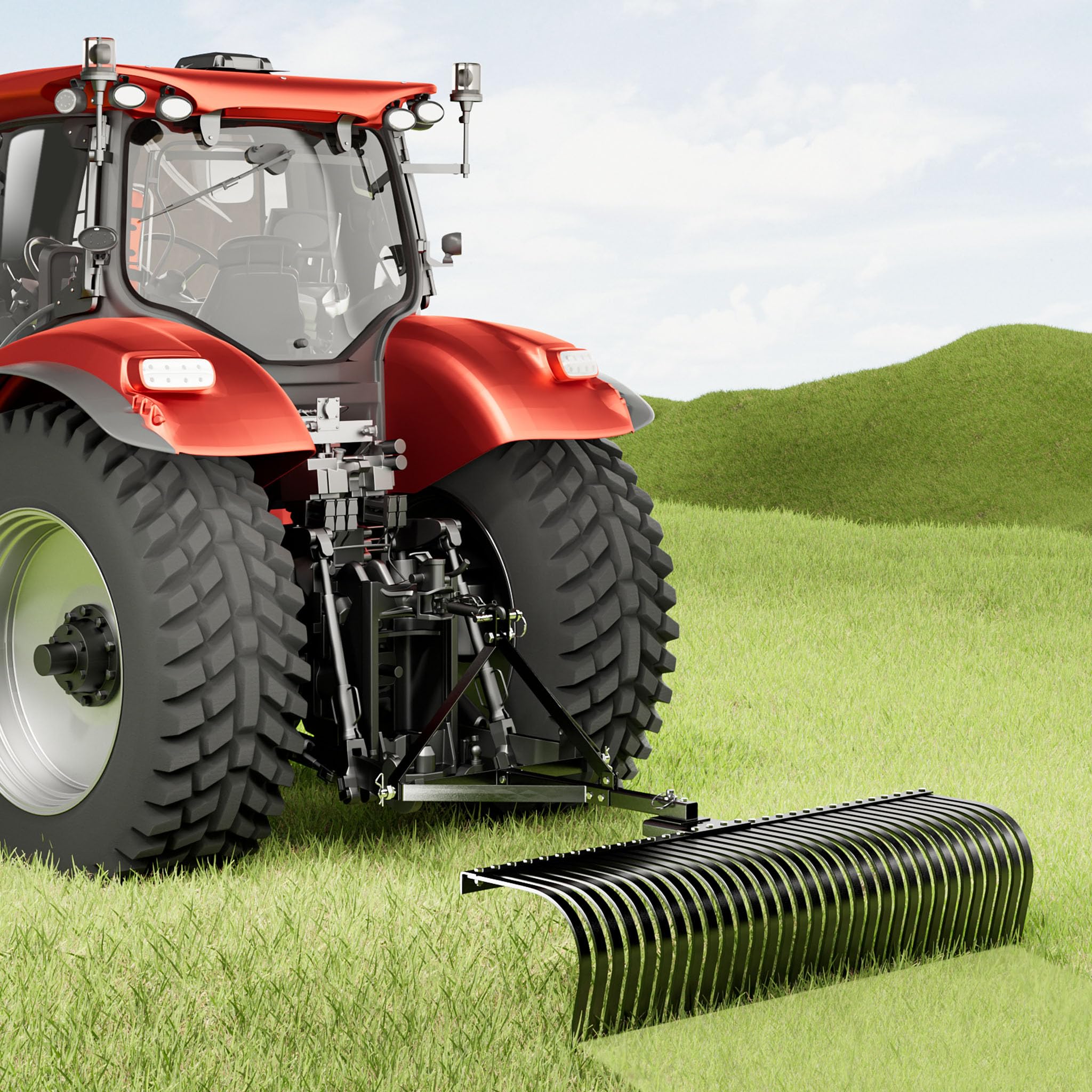 Wiltec Grabie do siana o szerokości roboczej 152 cm do traktorka, zgrabiarka z 32 zębami i trzypunktowym układem zaczepowym obrotowy o 360°