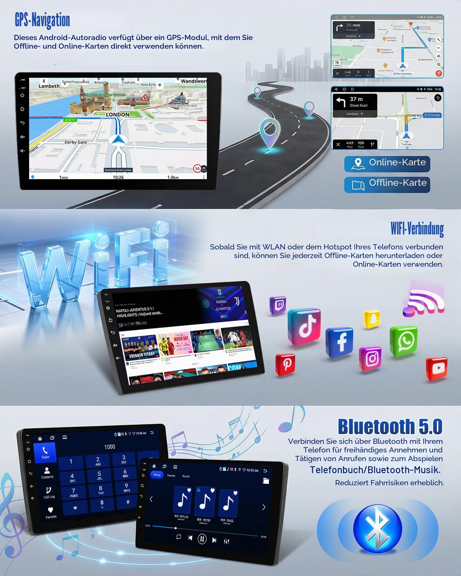 SIXWIN 8 Core 6+128G Android 15 Autoradio für Mercedes Benz Smart Fortwo 2005-2010 mit Carplay/Android Auto/DSP,9'' Touchscreen Radio mit WiFi/GPS/Bluetooth/FM/RDS/32EQ/Lenkradsteuerung+Rückfahrkamera