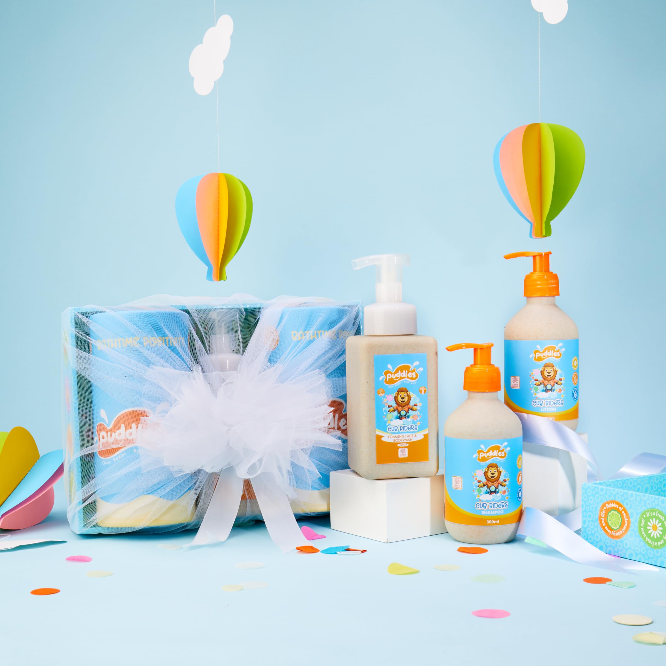 Puddles Organic Hamper For Kids | Set of 3 | Cub Riders - Age 2+ Years | Sweet orange Essential Oils blend, Turmeric, Wheat protein Chamomile, Oat Protein, Almond Oil | Tear-Free, pH Balanced