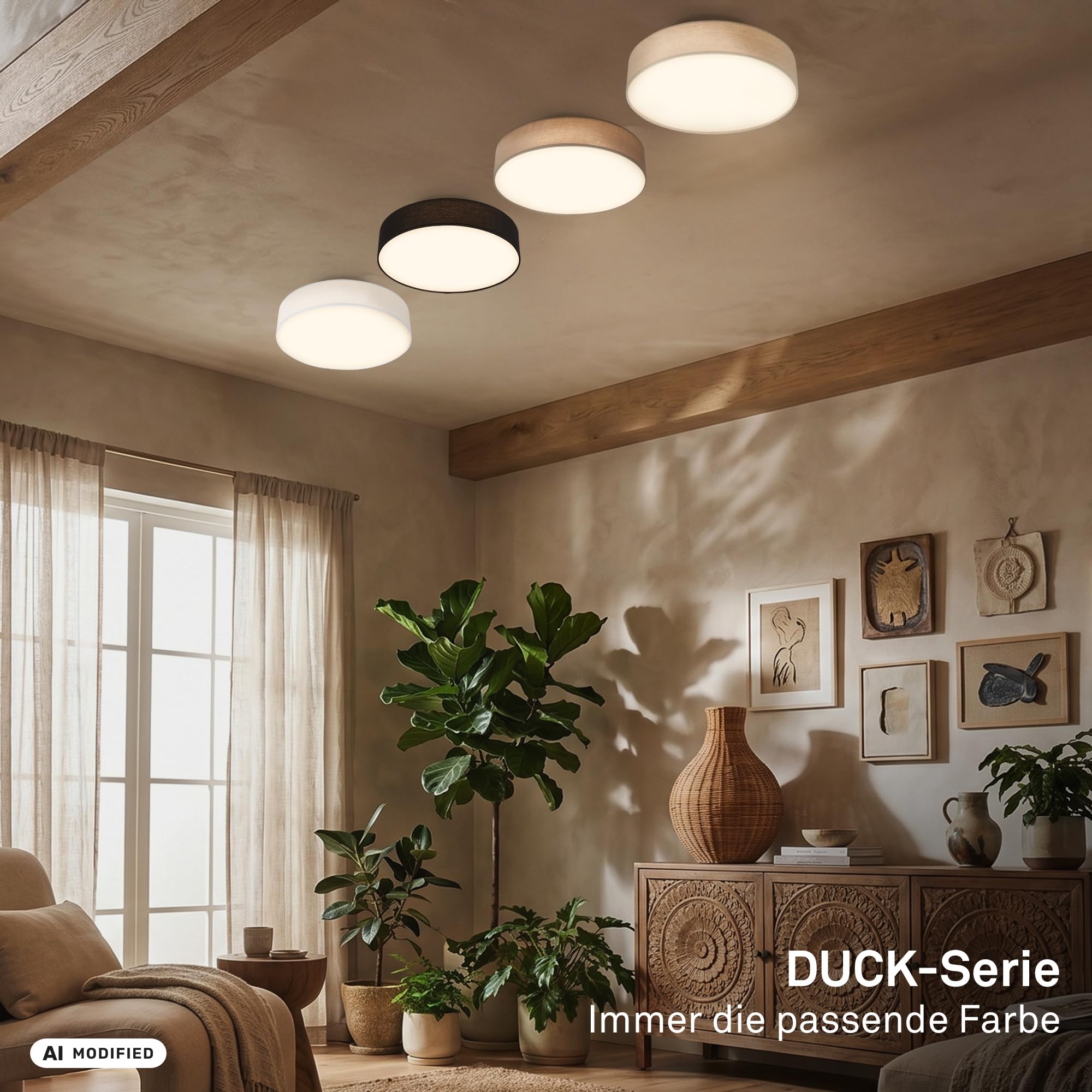 Briloner - Lámpara techo LED con pantalla de tela, 24 W y 2600 lm, luz blanco cálido, plafon LED, lamparas de salón, lampara dormitorio, luz techo salón, 38 x 10,5 cm, Beige