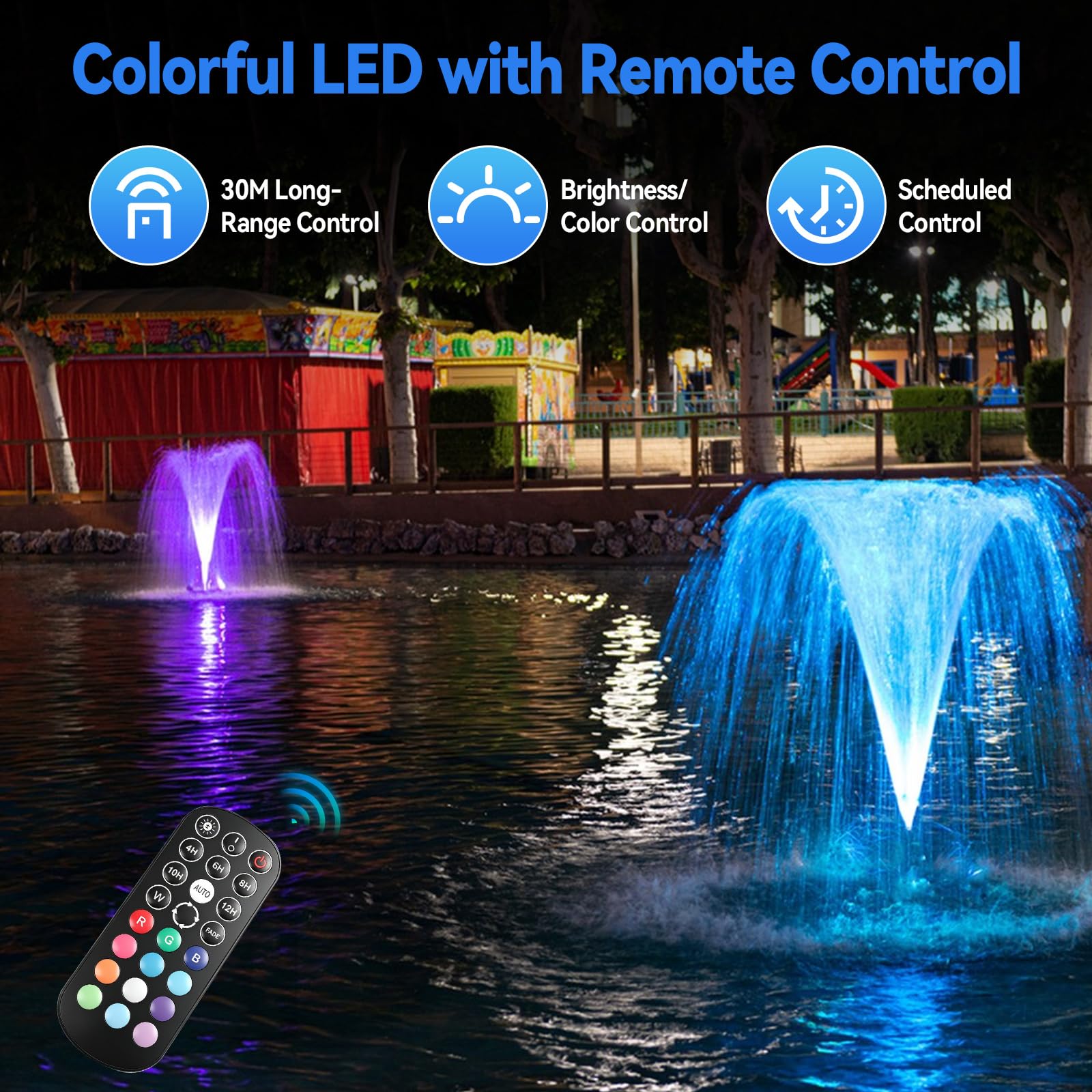 Fontana per laghetto con chiarificatore UV e luci a LED, pompa a fontana da 3300 l/h 45 W e filtro per laghetto, luci con telecomando RGB, ugelli a 3 motivi per la cura del laghetto da giardino