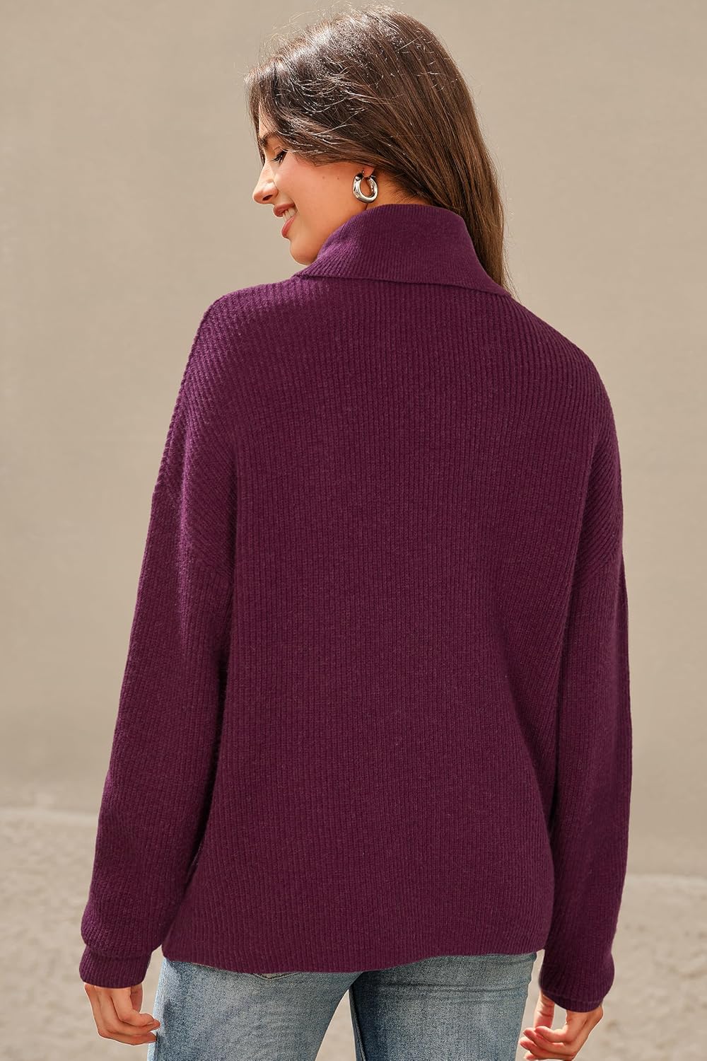 Arach&Cloz Women's Wool Blend Turtleneck Fall Winter Casual Ribbed Oversized Sweater Tops 2025 - Image 4