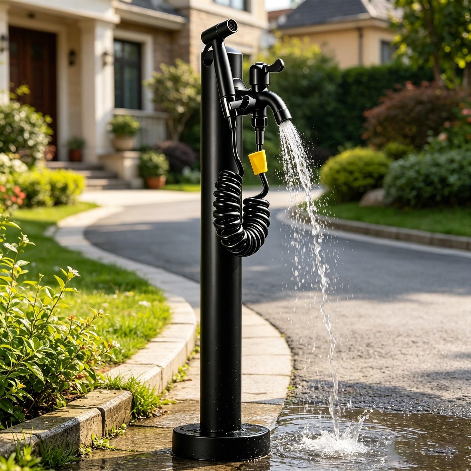 Gaommini Style 3 Outdoor Water Column Garden Water Tap With Spray Gun, Decorative Water Fountain Yard Hydrant Hose Stand, 304 Stainless Steel Faucet For Irrigation Washing(,Height: 80Cm/31.5In)