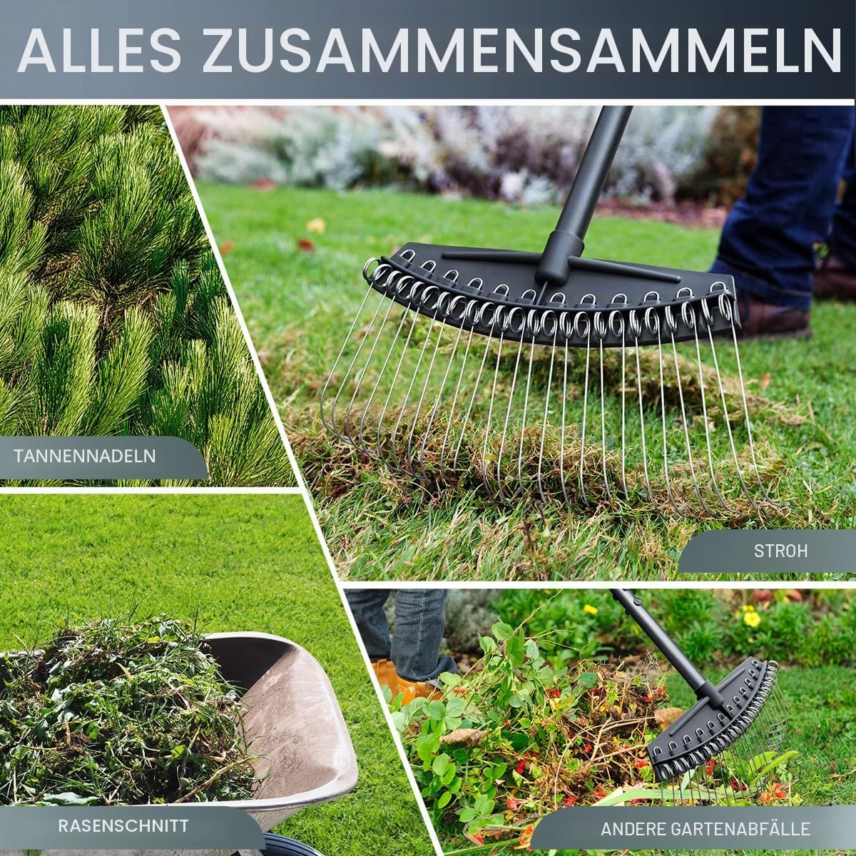 Colwelt Vertikutierer Rechen mit Federstahlzinken 156 cm Stahlgriff für Rasen Tannennadeln