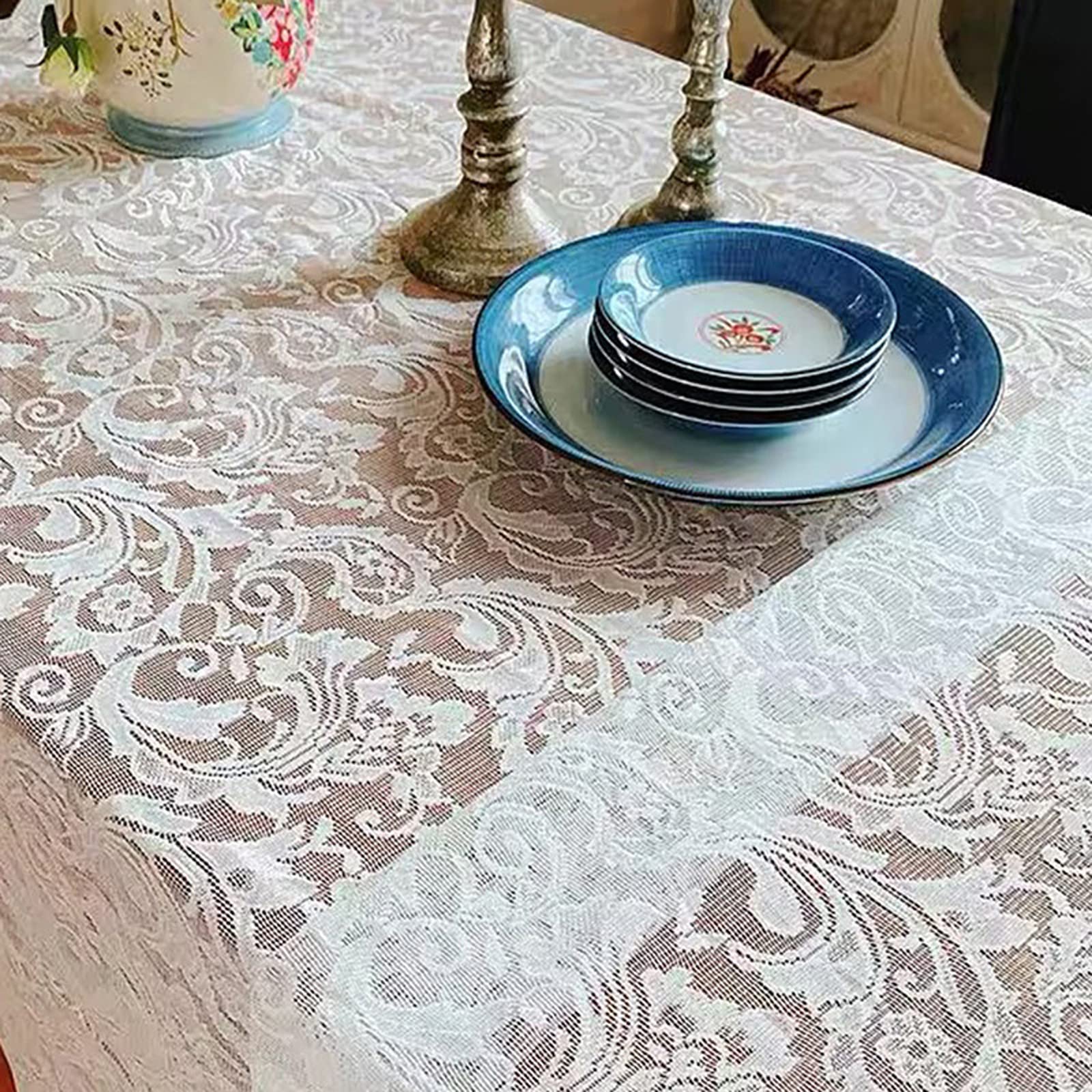 Inmerget Small Square White Tablecloth Elegant Lace End Beside Table Table  Cover For Wedding Party Home Kitchen Living Room Decoration 33.5 X 33.5, image size:1600x1600