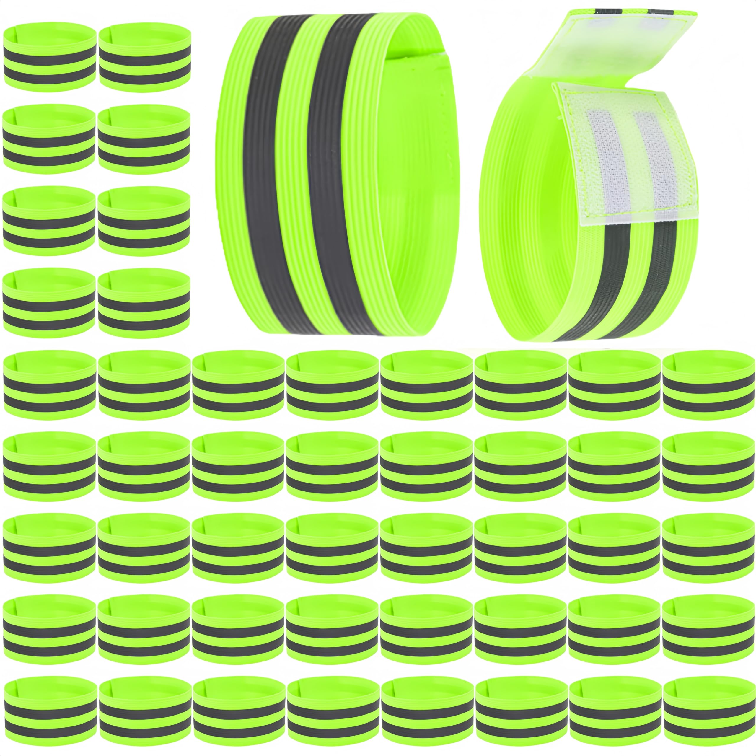 Tlence 50 Pack Reflective Bands, High Visibility Safety Reflector Armband, Security Tape Strip Bracelets, Cycling Warning Fluorescent Sash, Night Walking Cycling Gear for Wrist Arm Ankle Leg