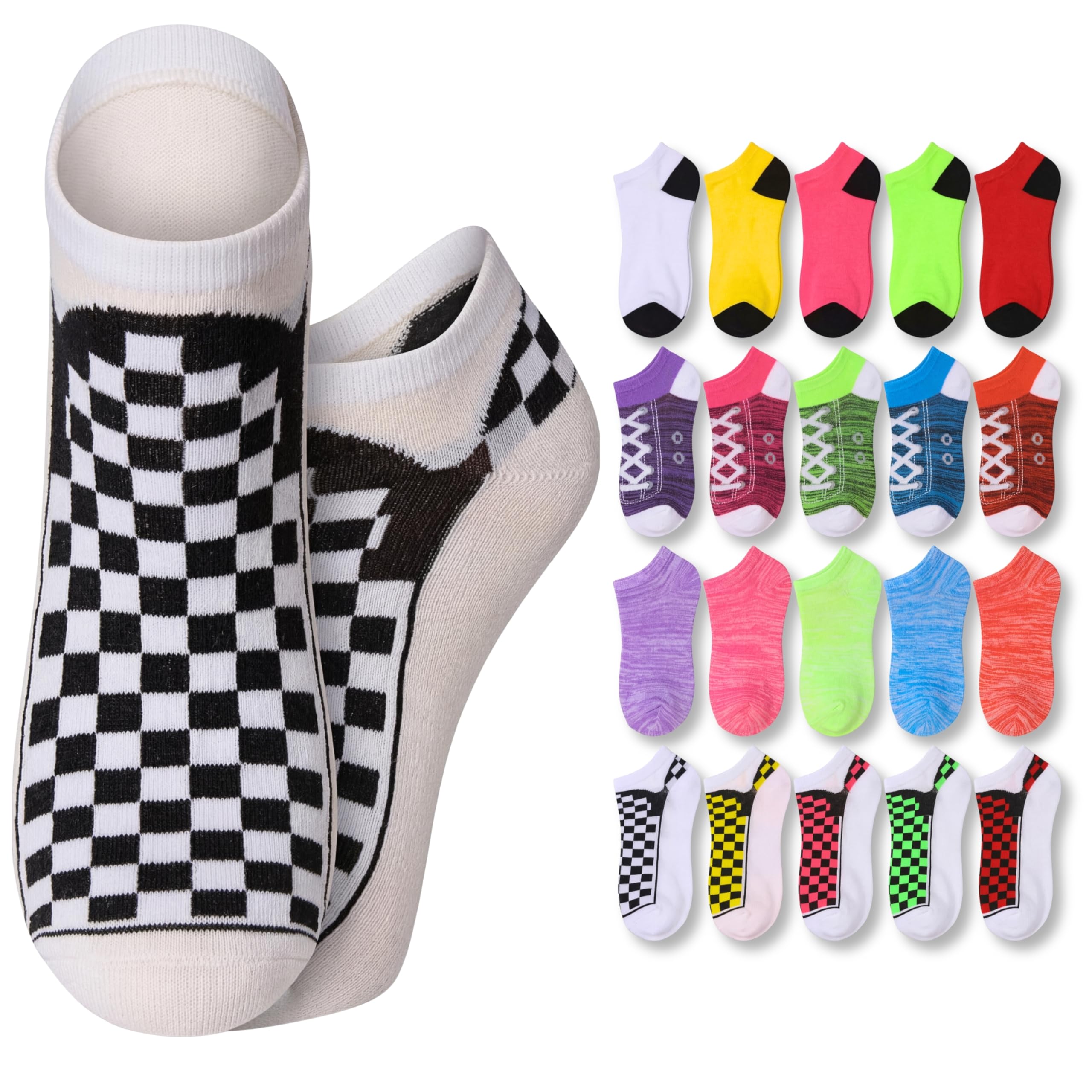 Tipi Toe Women’s 20 Pack Colorful Low Cut Socks – Lightweight, Breathable Design for All-Day Comfort Sizes 9-11/10-13