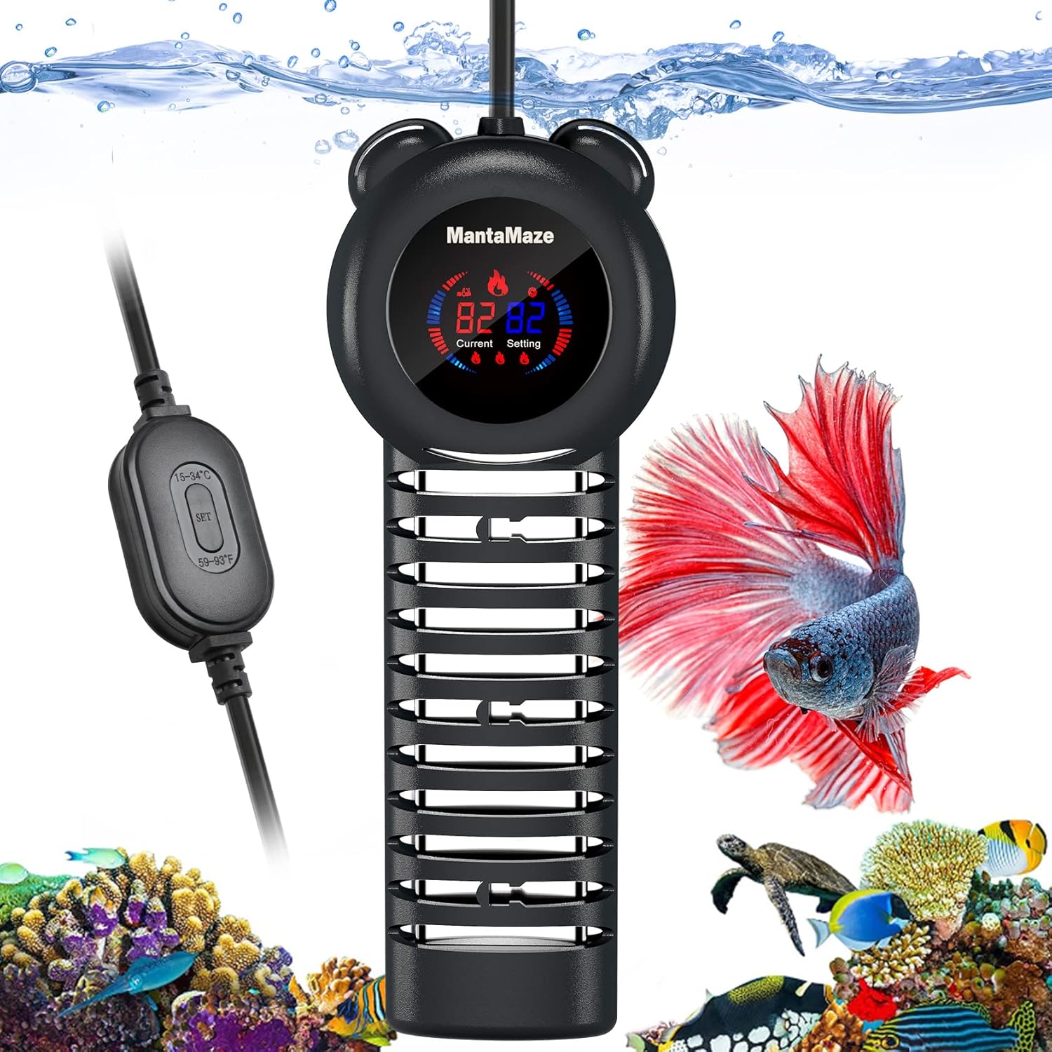 MantaMaze 500/800W/1000W Titanium Aquarium Heater for 50300 Gallon