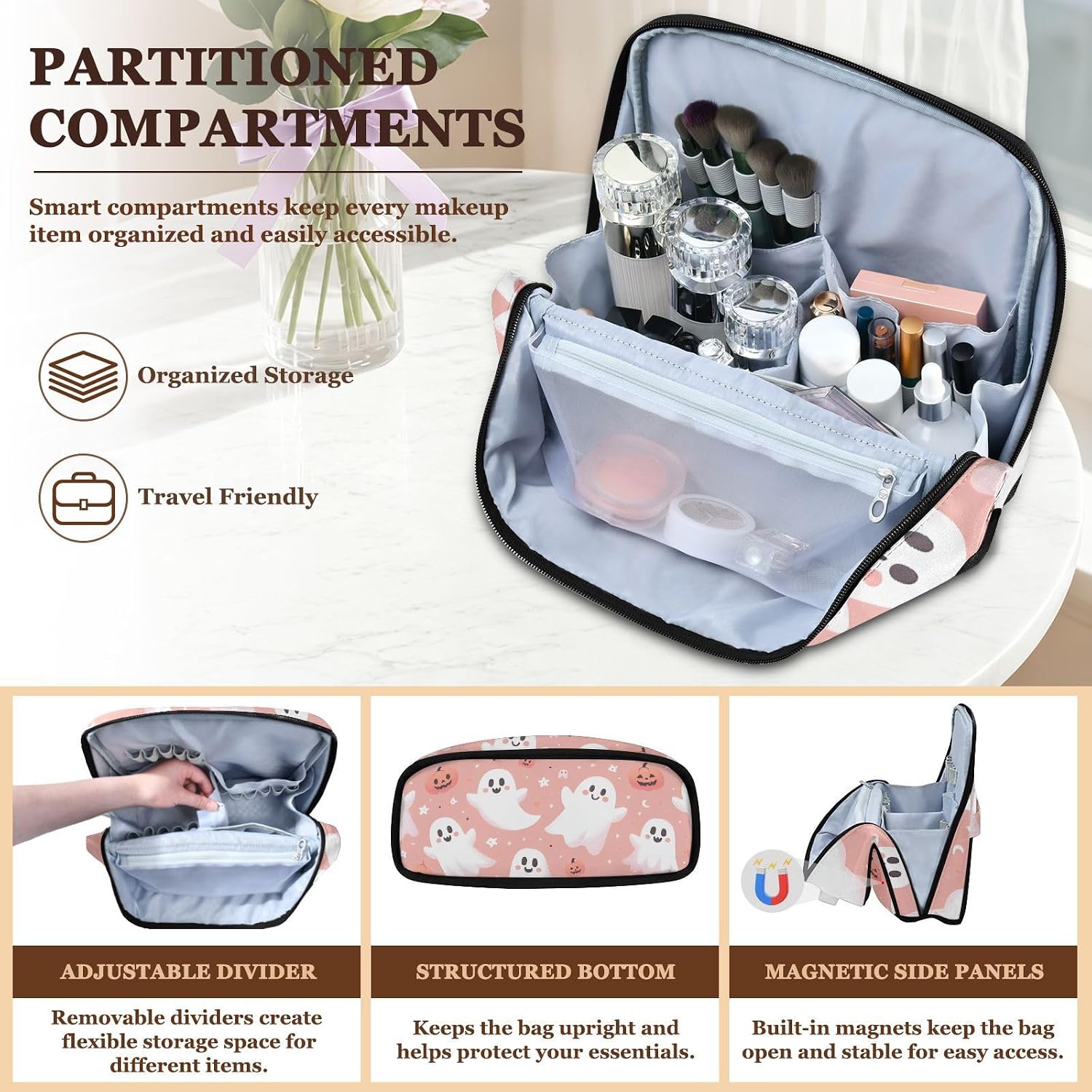 Cute Ghosts Halloween Pumpkins Standing Makeup Bag image 4