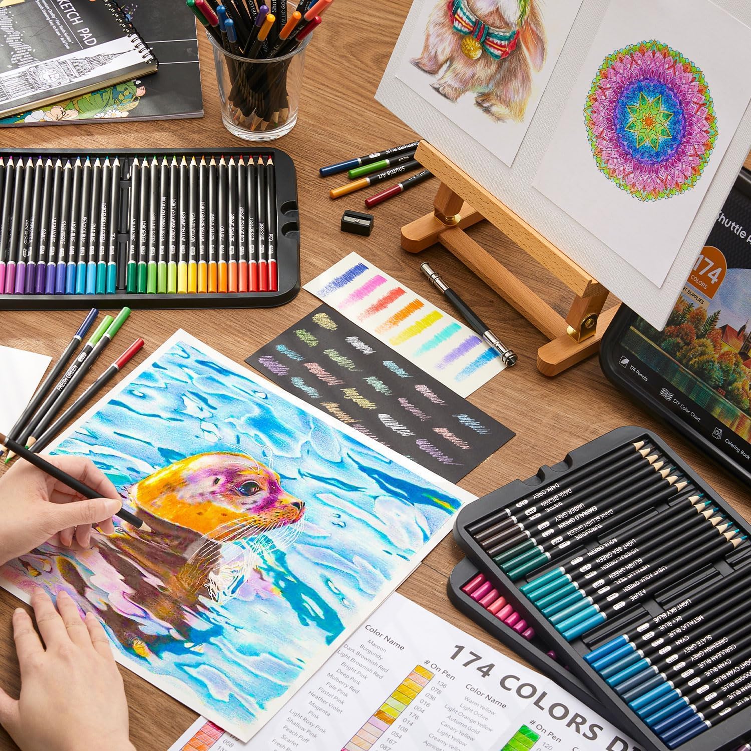 Shuttle Art 174 Crayon de Couleurs Professionnel, Boîte en Métal avec Livre de Coloriage