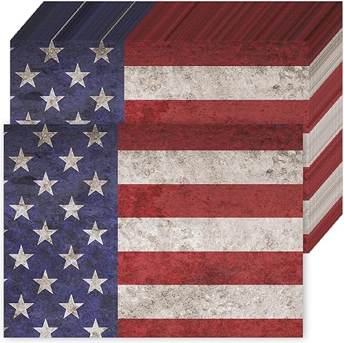 Whaline 50 manteles individuales de papel patrióticos retro vintage, Día de la Independencia, desechables, 4 de julio, con bandera estadounidense,