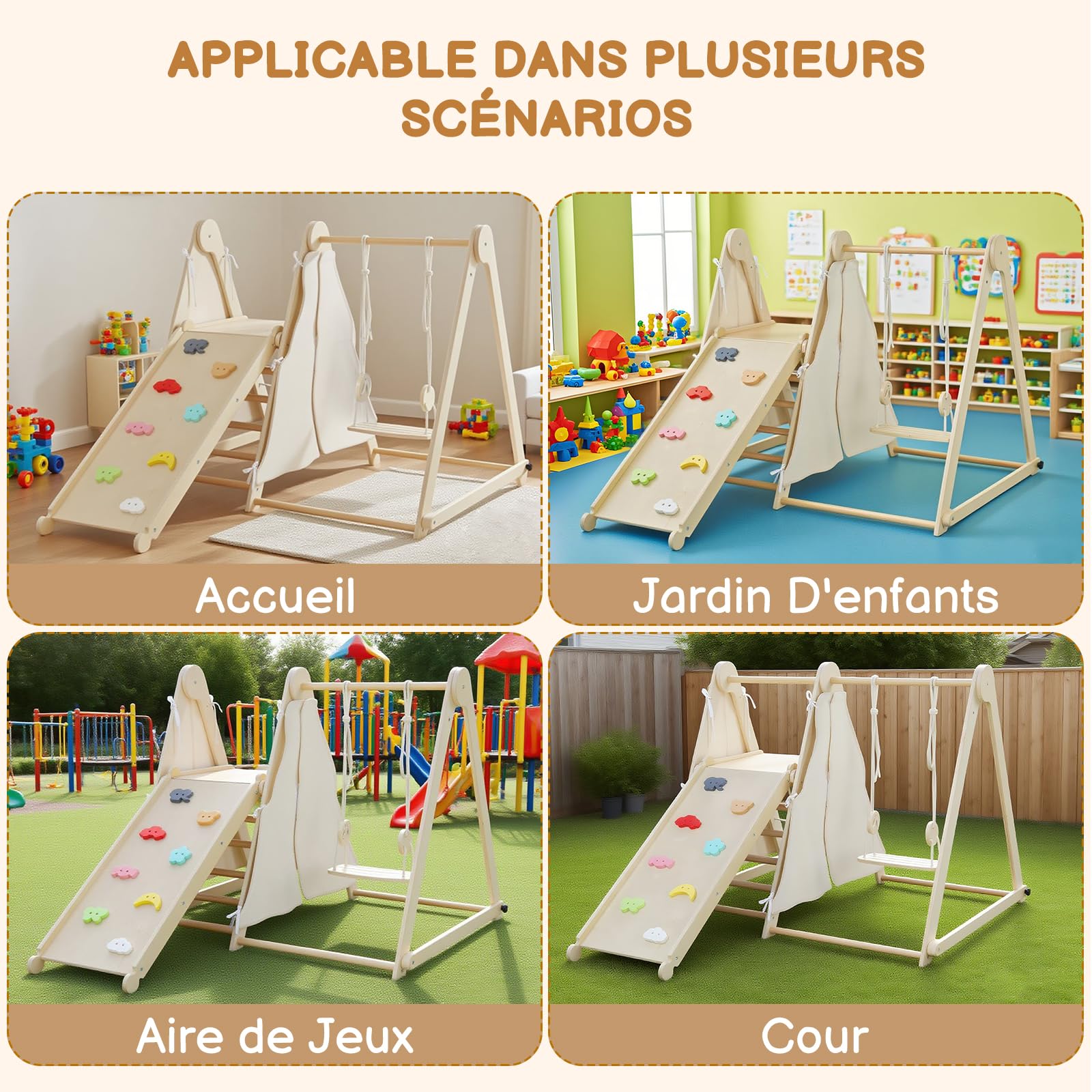 LEADZM 7 en 1 Ensemble d'escalade avec Balançoire Réglable Filet et Échelle