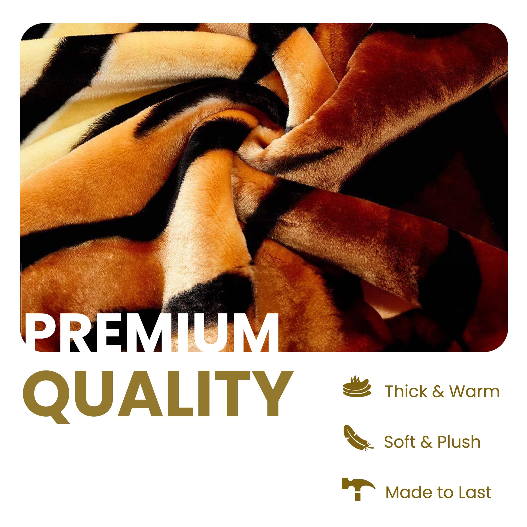 YHSF Korean Faux Mink Blanket 5 LB - 2 Ply Reversible Fuzzy Silky Super Warm and Cozy Plush Soft Embossed Blanket (Tiger/Leopard, Queen) Heavy Korean Mink Fleece King Size Blanket, Christmas Gift for