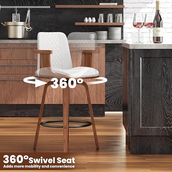 YaFiti Bar Stools Set of 3, 26 Bentwood Counter Stools with Arms, White