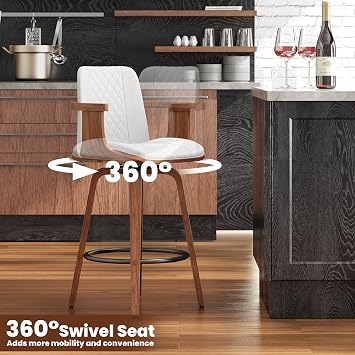 YaFiti Bar Stools Set of 3, 26 Bentwood Counter Stools with Arms, White