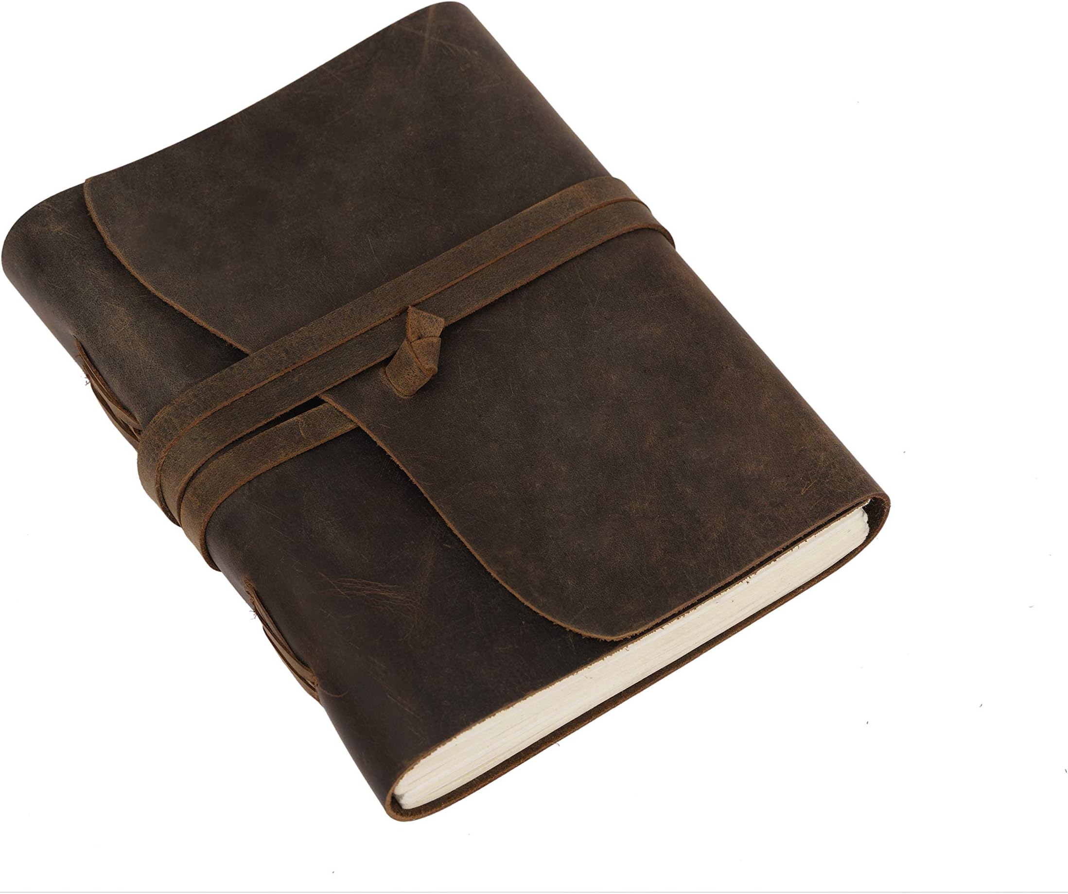 Leather Journal Travel Diary, Handmade Vintage Bound Notebook For Men & Women, Antique Finish, Genuine Buffalo Leather- Quality Unlined Paper Perfect for Notes, Art Sketchbook, 8X6 Inches, Cream