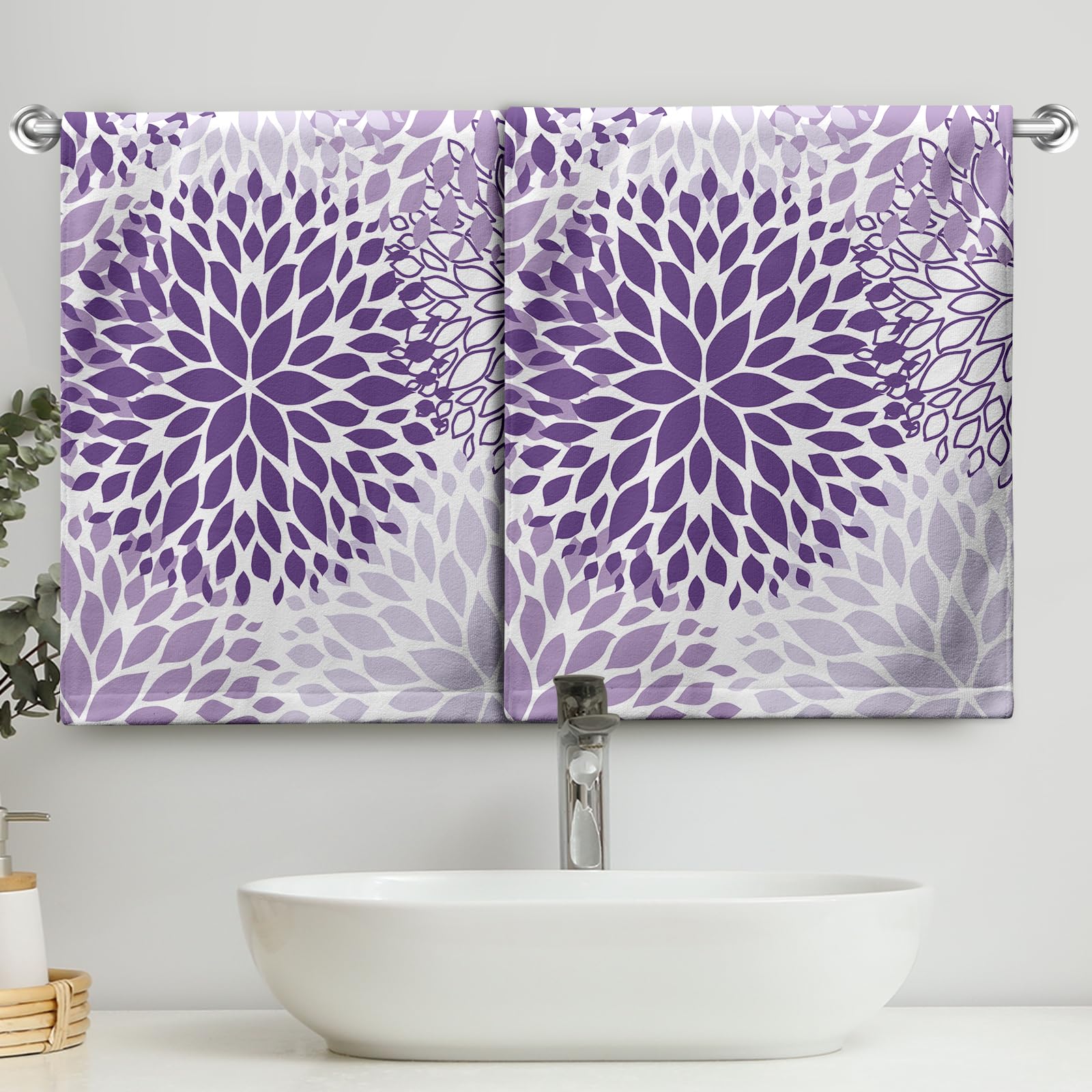 Cneztholim Dahlia Flower Hand Towels for Bathroom 2 Pack Purple Floral Dahlia Kitchen Towels Violet Dish Towels Soft Absorbent Decorative Tea Towel