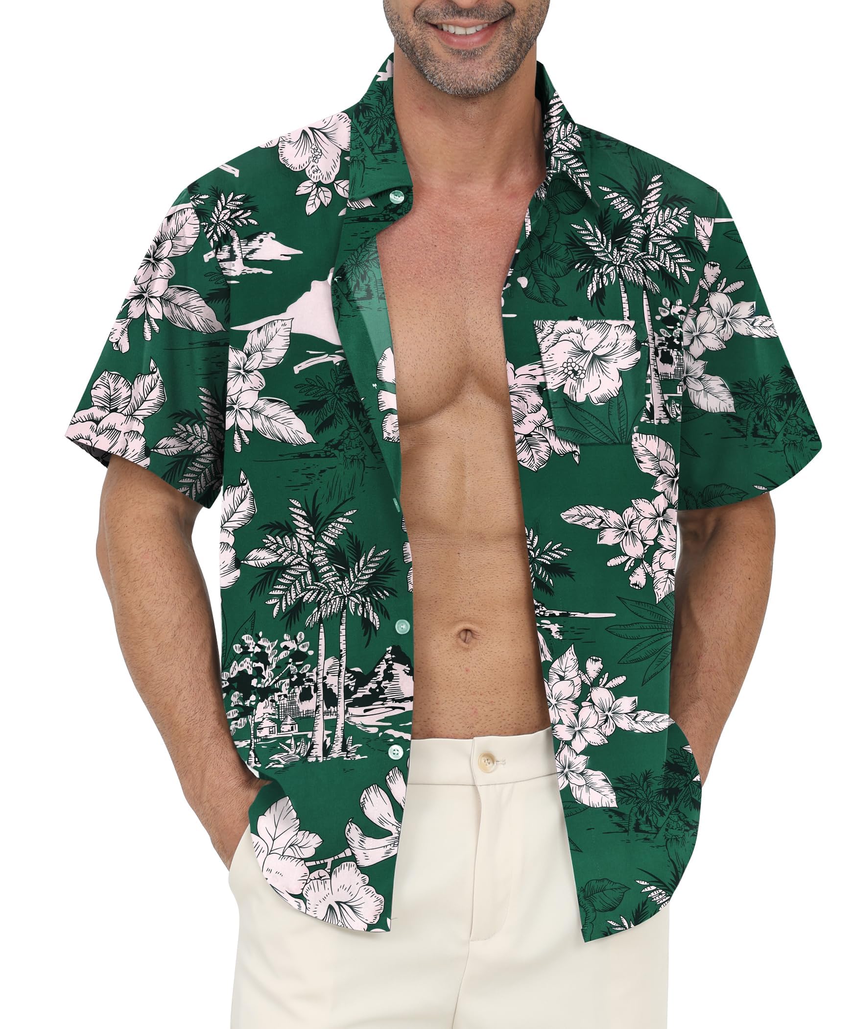 Hawaiian Shirt for Men with Pocket - Button Down Wrinkle-Resistant for Beach, Pool Parties (S-4XL)