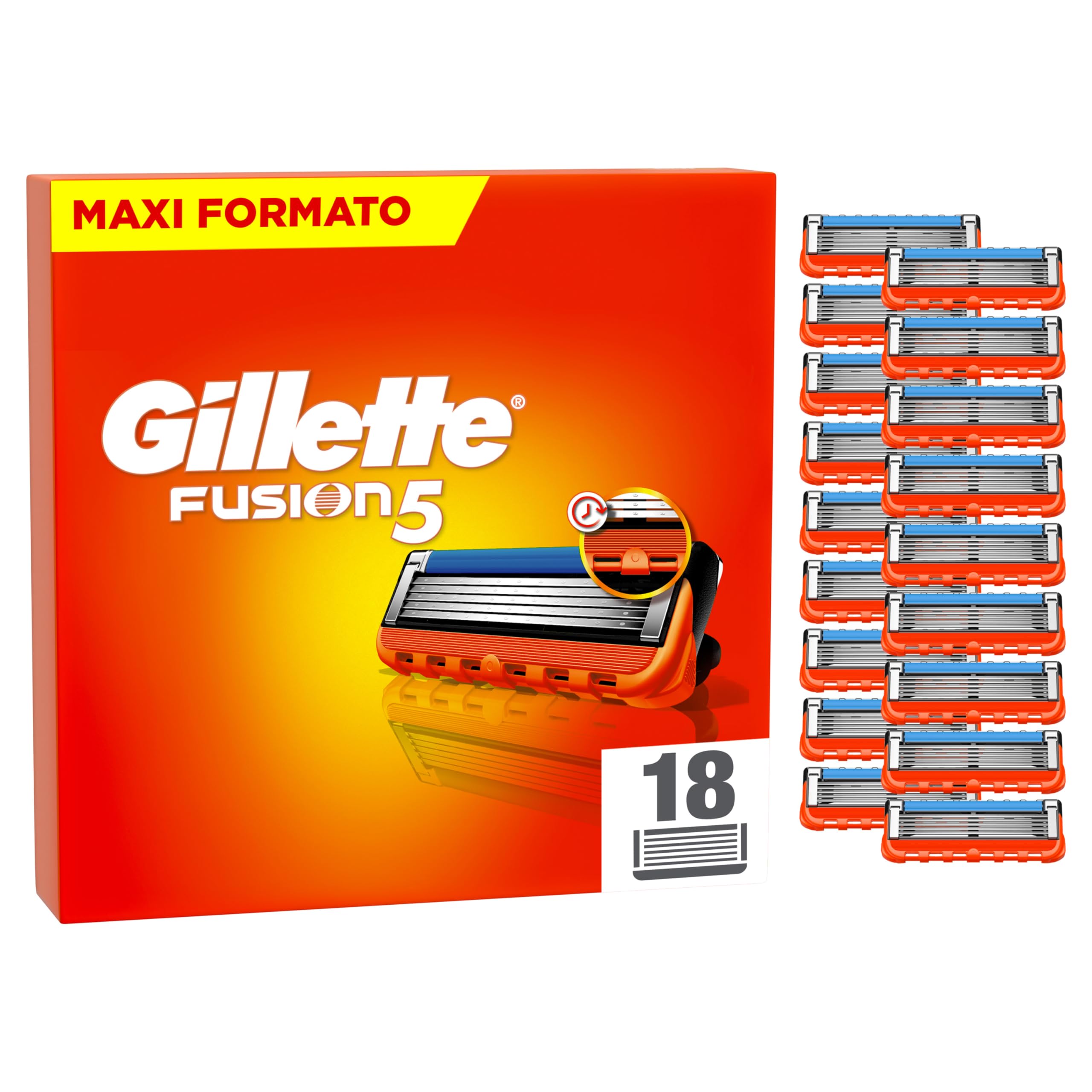 Gillette Lamette Gillette Fusion 5 Power, 18 Lamette Da Barba Di Ricambio per Rasoio Barba Manuale Fusion5, da 5 Lame, Rasatura Scorrevole, Striscia Lubrificante, Fino a 1 Mese di Rasatura per Lametta