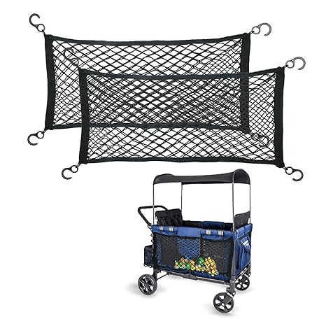 2pcs Stroller Wagon Cargo Net, Heavy Duty Stroller Cargo Net Stretchable Stroller Cargo Net Bag for Large Capacity Compatible with WONDERFOLD All W-Series Models (Black)