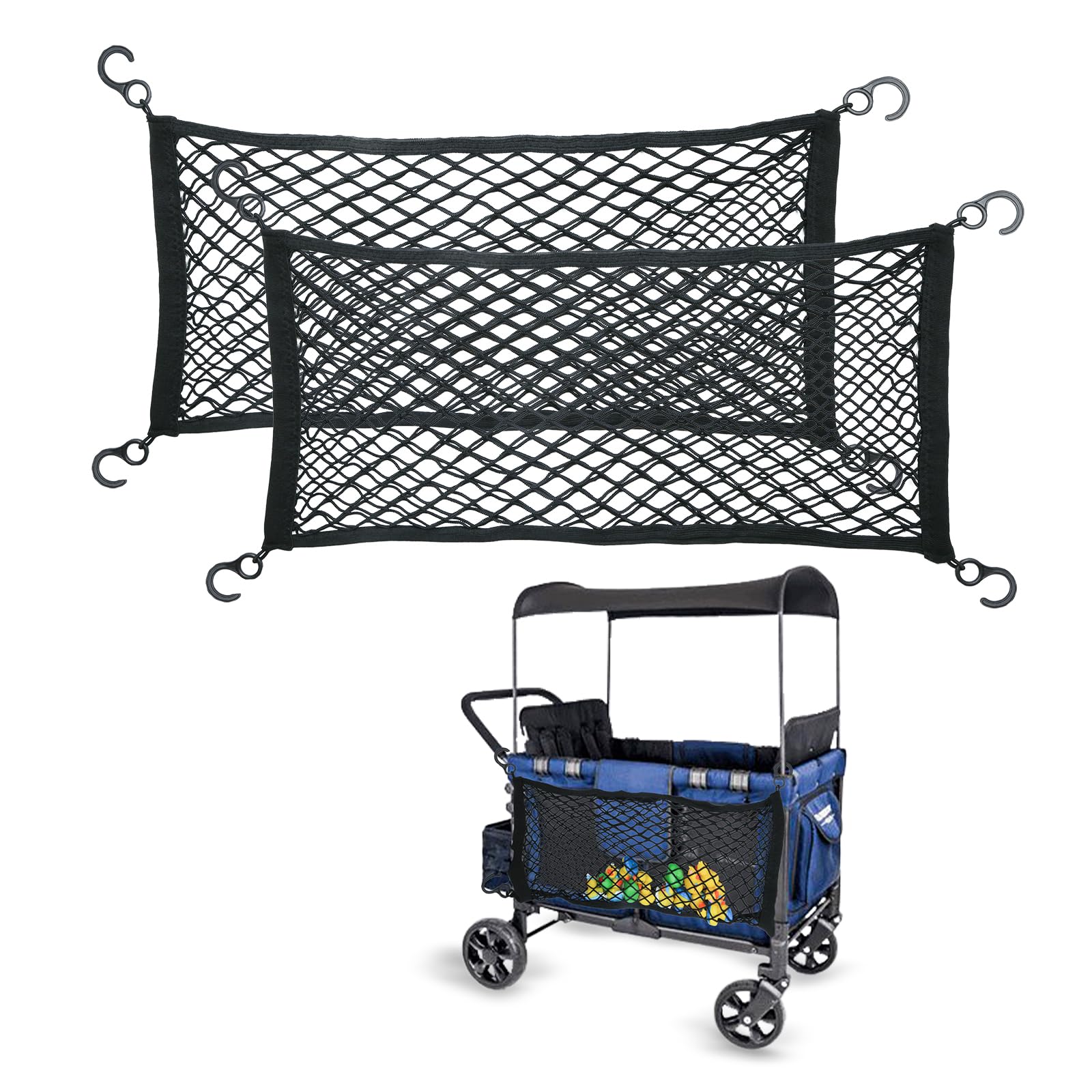 2 Stück Gepäcknetz Kinderwagencknetz, Strapazierfähig Kinderwagen Gepäcknetz Dehnbar Kinderwagen Gepäcknetztasche für große Kapazität Kompatibel mit WONDERFOLD Allen Modellen der W-Serie (Schwar