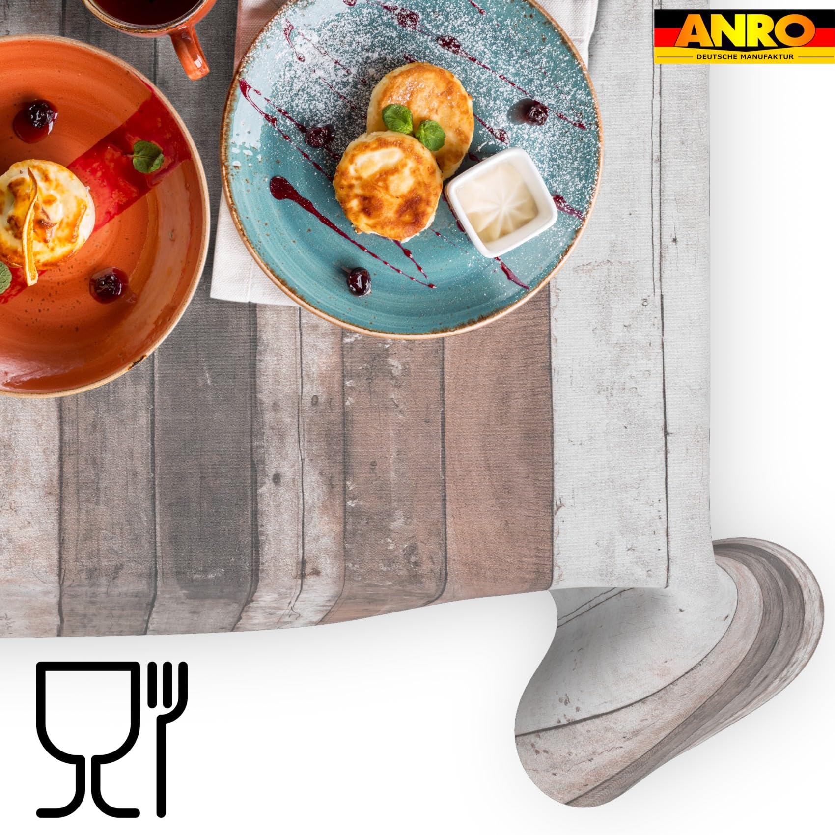 ANRO Mantel de Mesa 70% Algodón 30% Poliéster Diseño Madera Rústica | Antimanchas Fácil Limpieza Cocina Jardín 400x140 cm