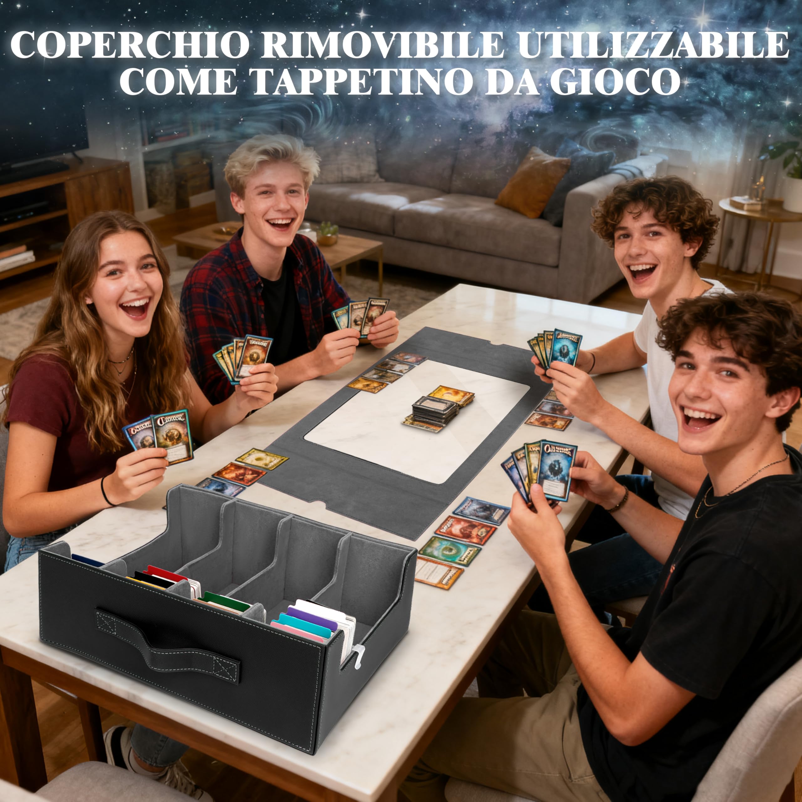 Charmofun Deck Box per Carte, Magnetic Scatola di Carte da Collezione per Oltre 2800+, Porta Deck con Pelle PU e Chiusura Magnetica, 10 Divisori per Carte, 4 Clip Divisorie (Grigio, 2400+)
