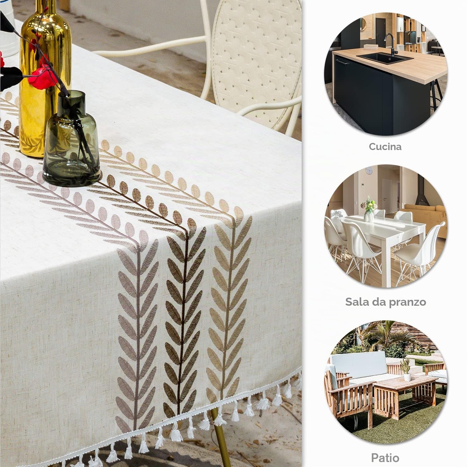 Pahajim Tovaglia Rettangolare Cotone Lino Copritavolo Moderno Elegante Impermeabile Antirughe con frangia per Decorazioni Tavola da Pranzo Cucina(Rettangolare,140x300cm)