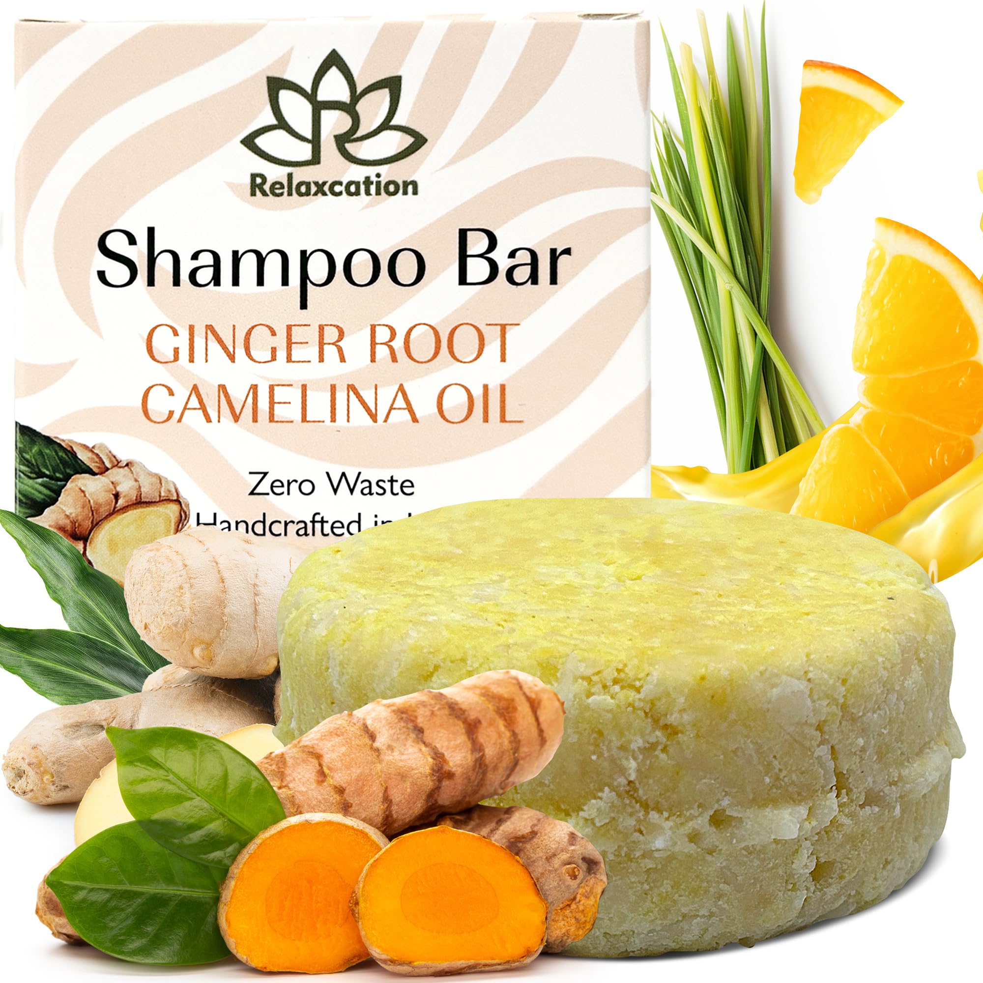 MADE IN USA Organic Ginger Hair Growth Solid Shampoo Bar for Regrowth Hair | GINGER ROOT, CAMELINA OIL, TURMERIC, LEMONGRASS | Anti Hair Loss Shampoo, Anti-Dandruff and Anti-Itching