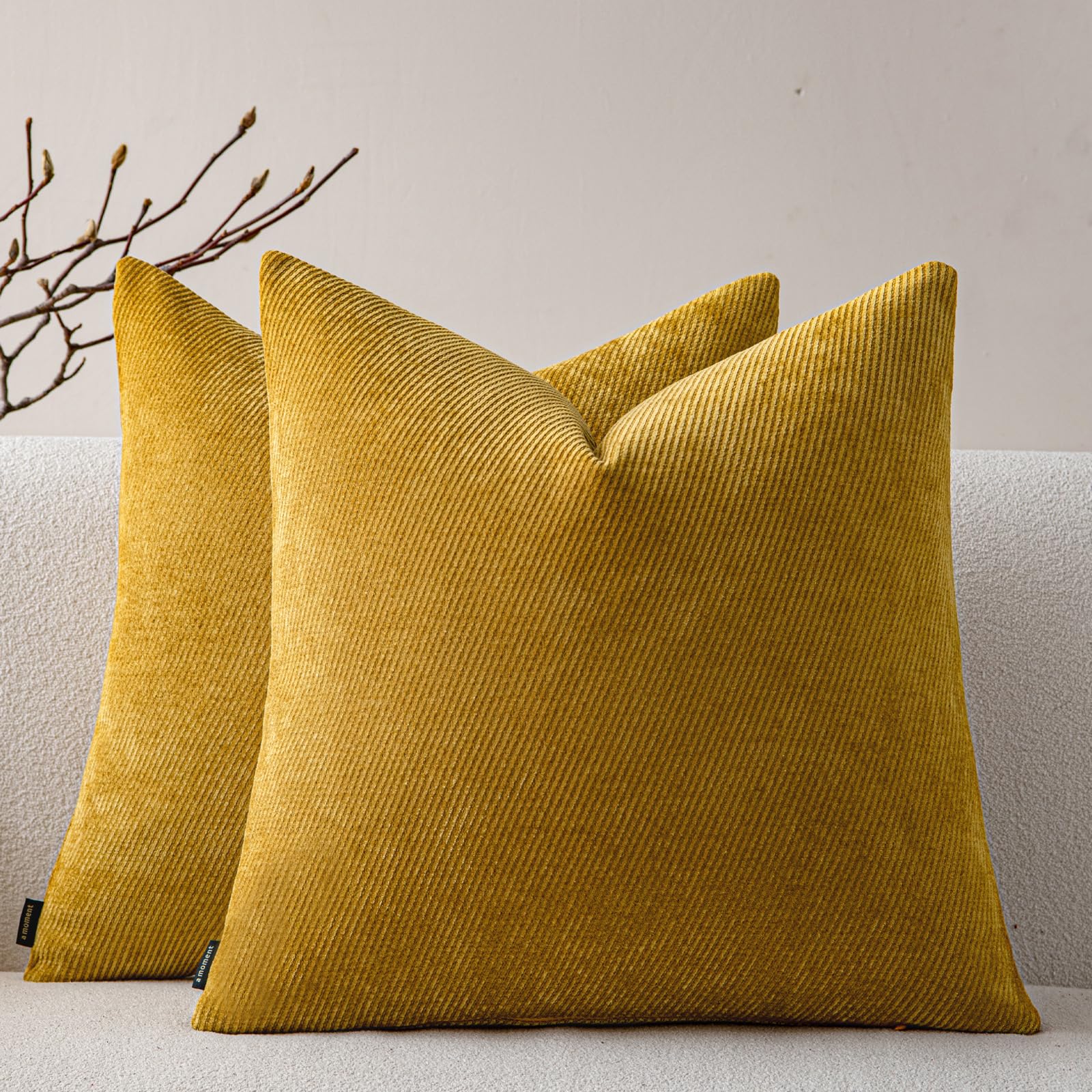 a moment Pack of 2 Decorative Chenille Throw Pillow Covers with Twill Cushion Covers for Sofa Living Room Couch Bed 16x16 Inch Yellow