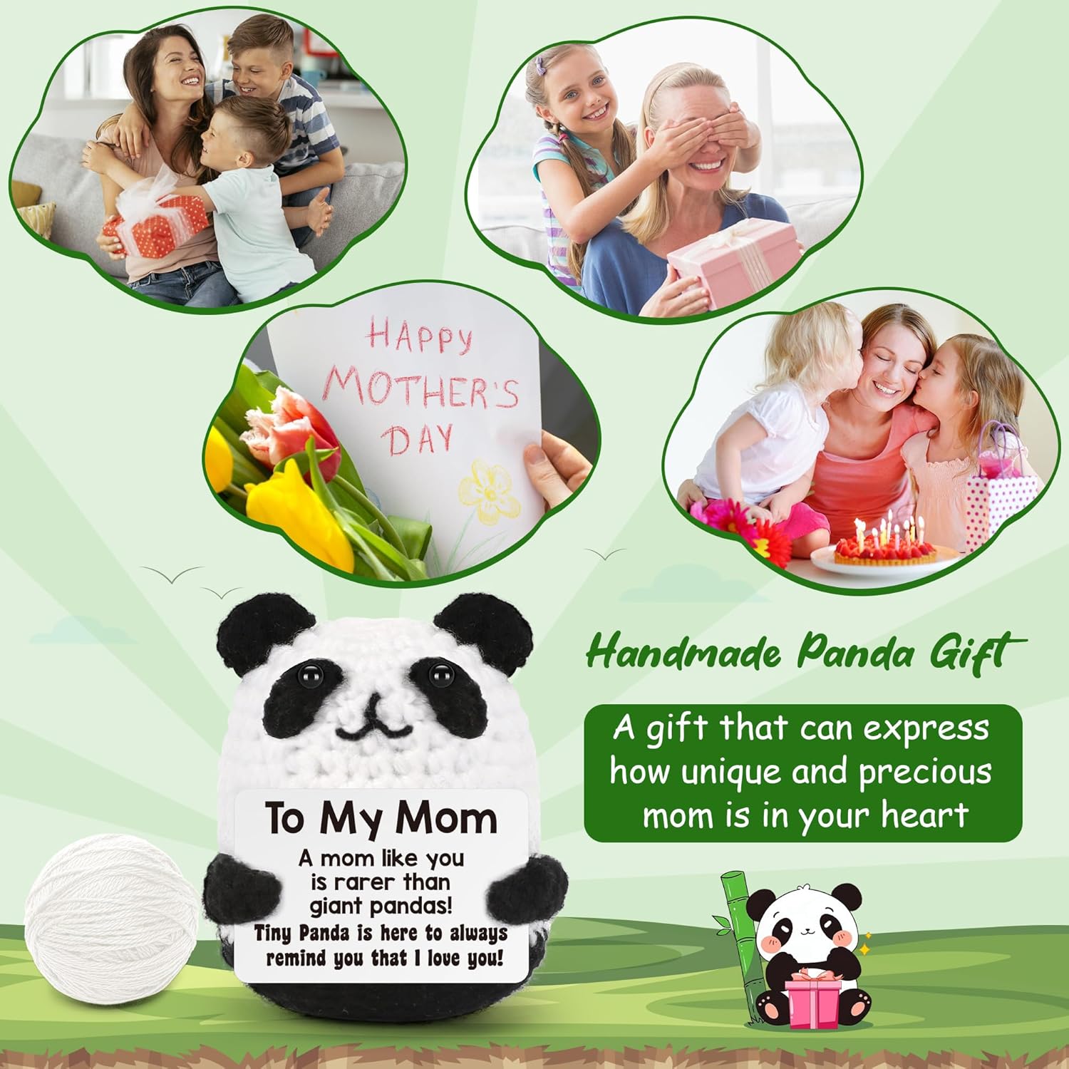 BdayPtion Gifts for Mom Birthday Valentines Day Mothers Day Mom Gifts, I Love You Mother Gift for Mum Mama Stepmom Bonusmom Mother in Law Present, Handmade Crochet Animals Panda Gift - Image 6