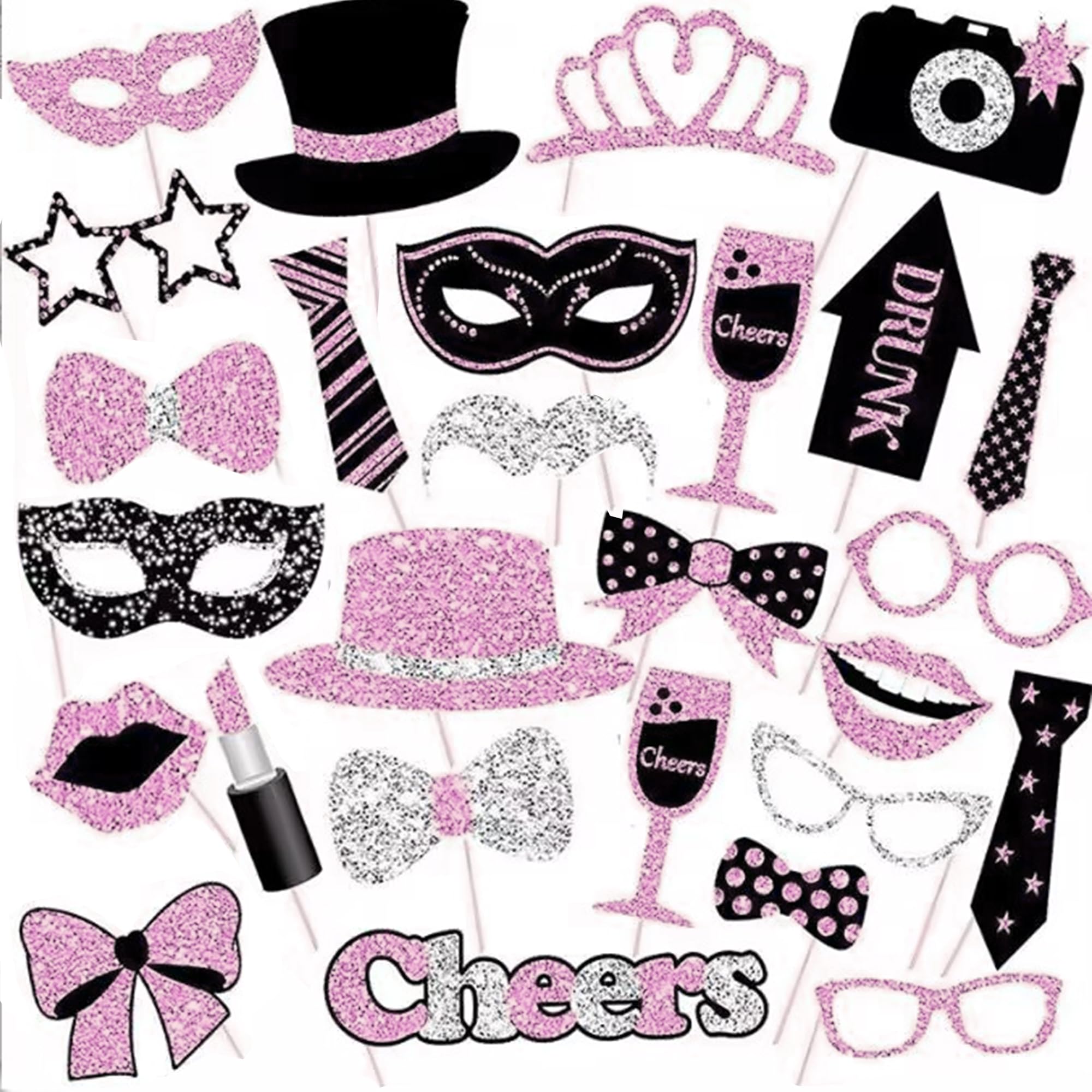 Nicola Women's Black Pink 30Pcs Party Photo Booth Props Kit - Selfie Props For & Men, Black & Pink, Perfect For Parties, Weddings, Birthdays & More