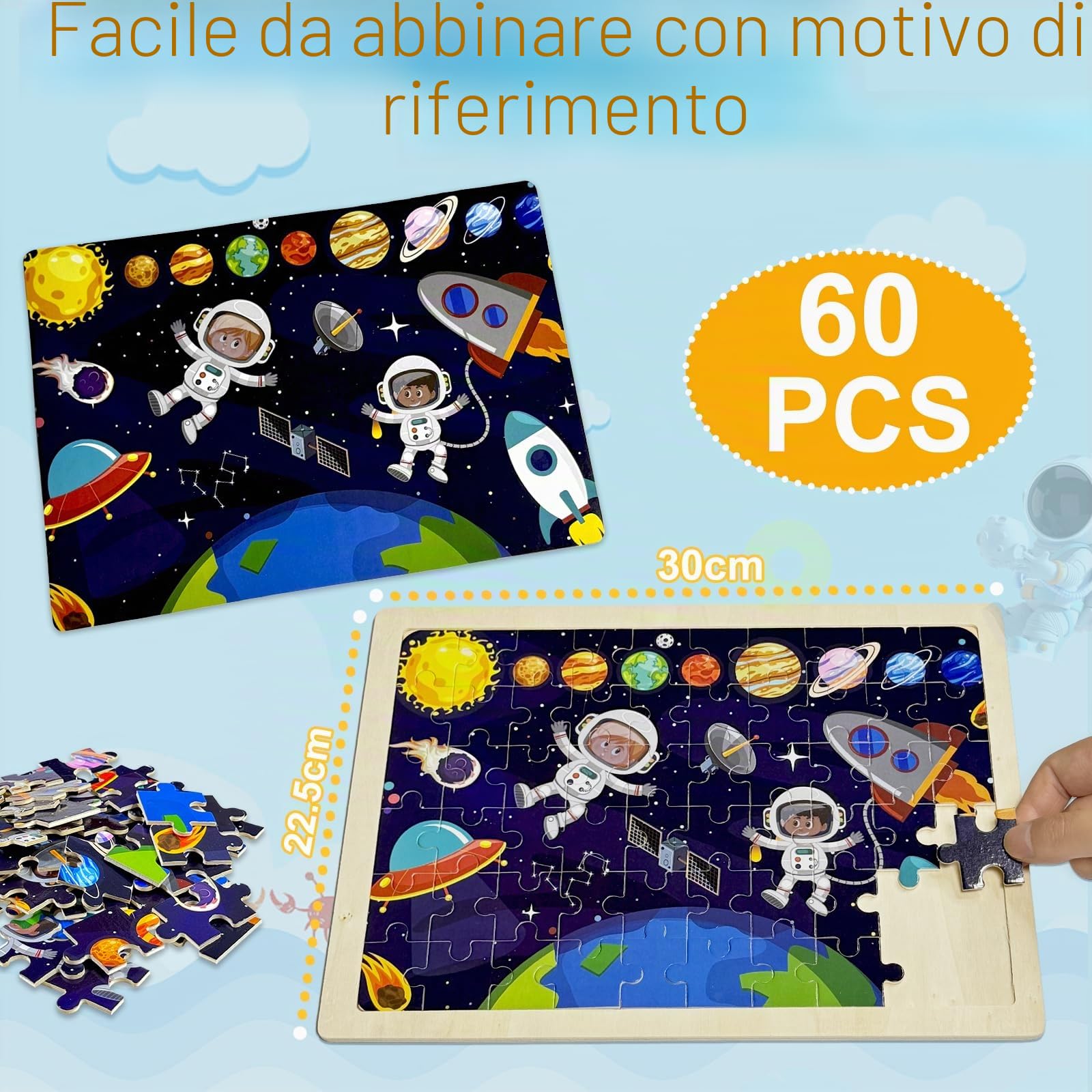 Puzzle Bambini 3 Anni, 5 Set 60 Pezzo Puzzle Legno Bambini, Giochi Legno Montessori Puzzle Dinosauri, Animali, Spazio, Veicolo, Gioco Educativo Regalo per Ragazzo e Ragazza di 3 4 5 Anni
