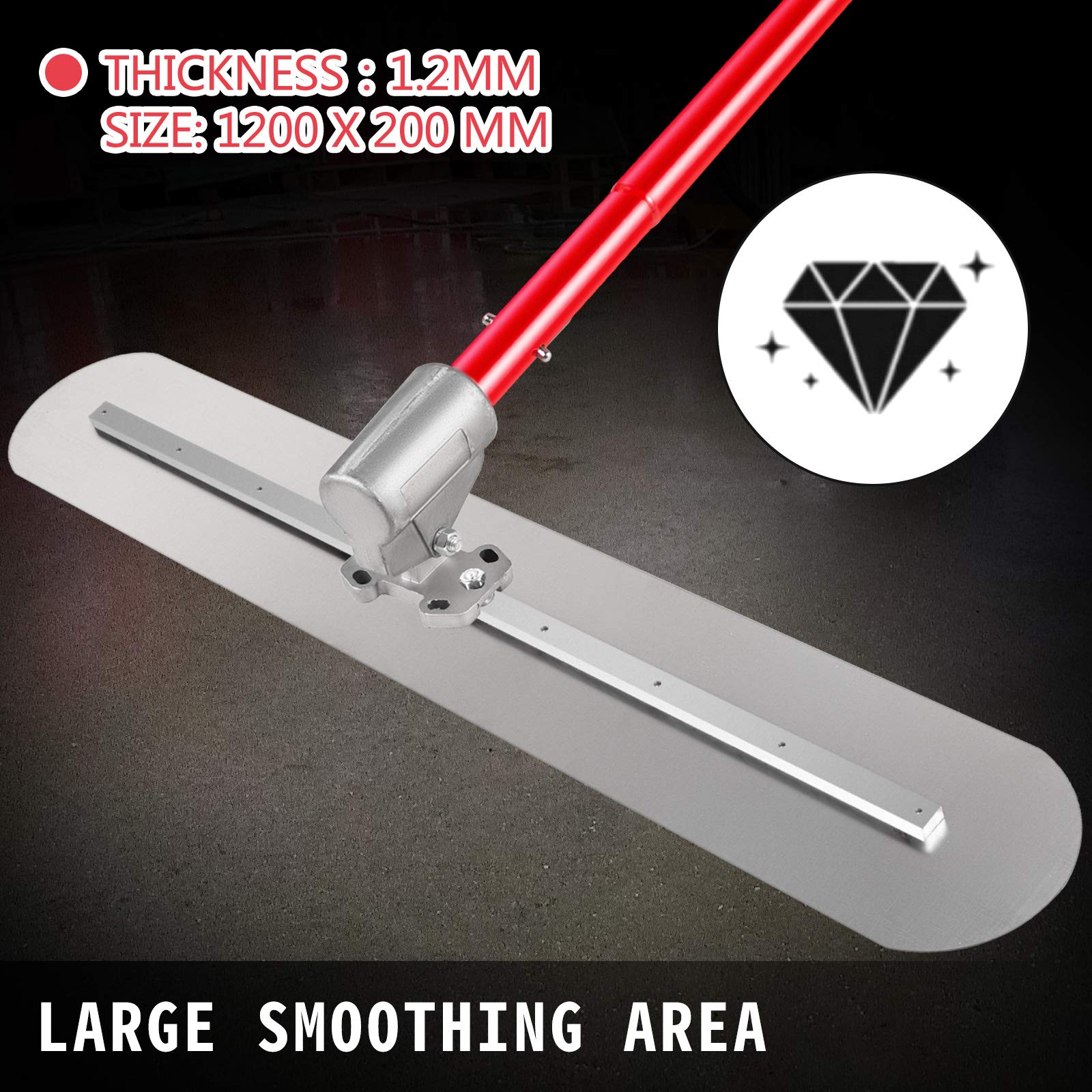 VEVOR kielnia murarska 1200 x 200 mm Bull Float, duży nóż do powlekania z 3 uchwytami 1800 mm, szpatułka Pro