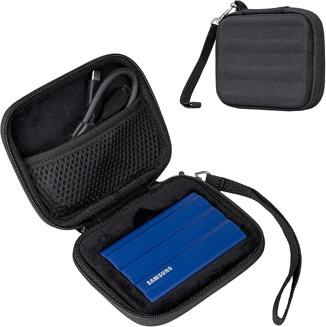 ProCase Carrying Case for Samsung T7 Shield External SSD with 2 Cable Ties, Hard EVA Shockproof Storage Travel Organizer for T7 Shield Portable Solid State Drive USB 3.2 1TB 2TB -Black