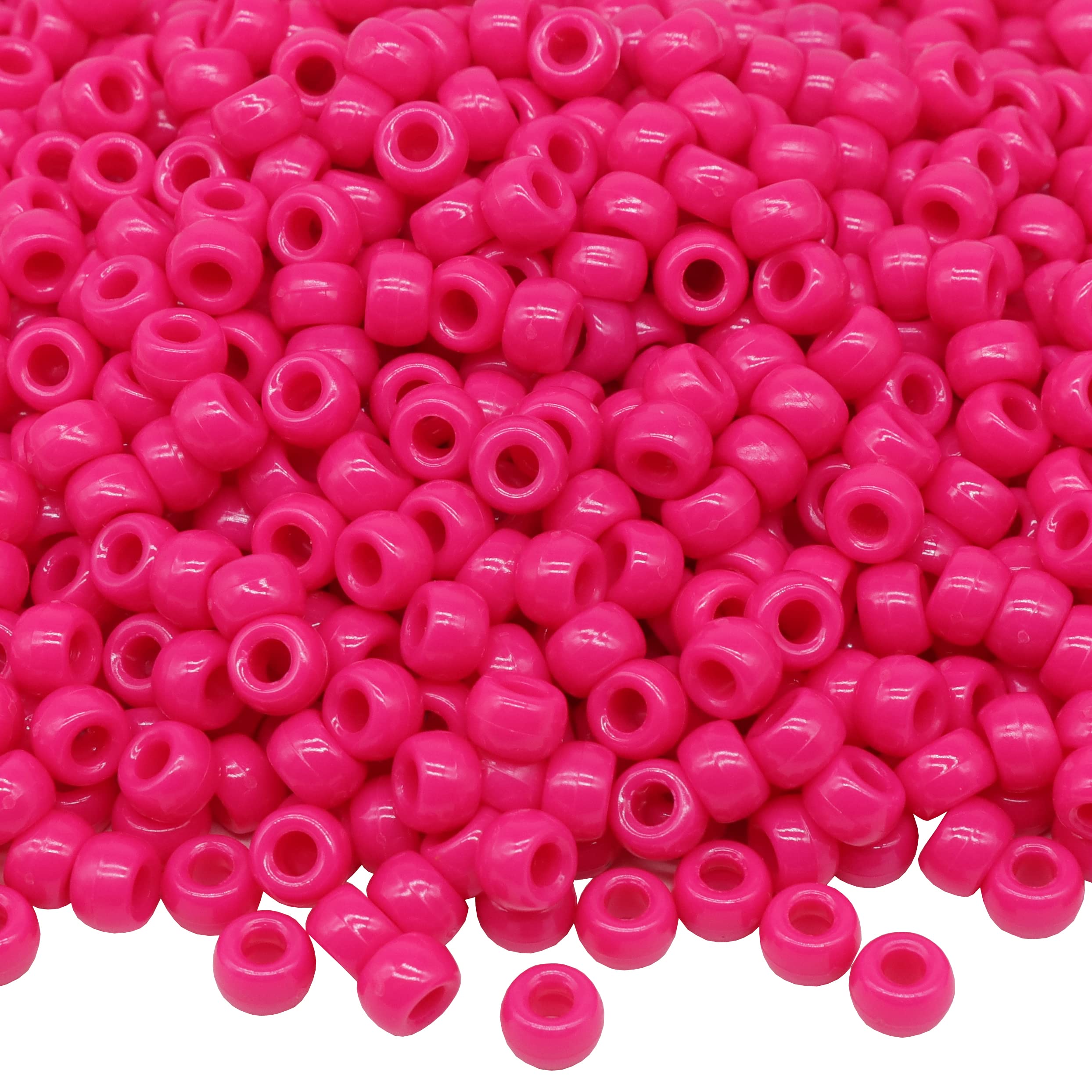 Auvoau 1000Pcs Pony Beads Bracelet 9mm Rose Plastic Barrel Pony Beads for Necklace,Hair Beads for Braids,Key Chain,Jewelry Making (Hot Pink)