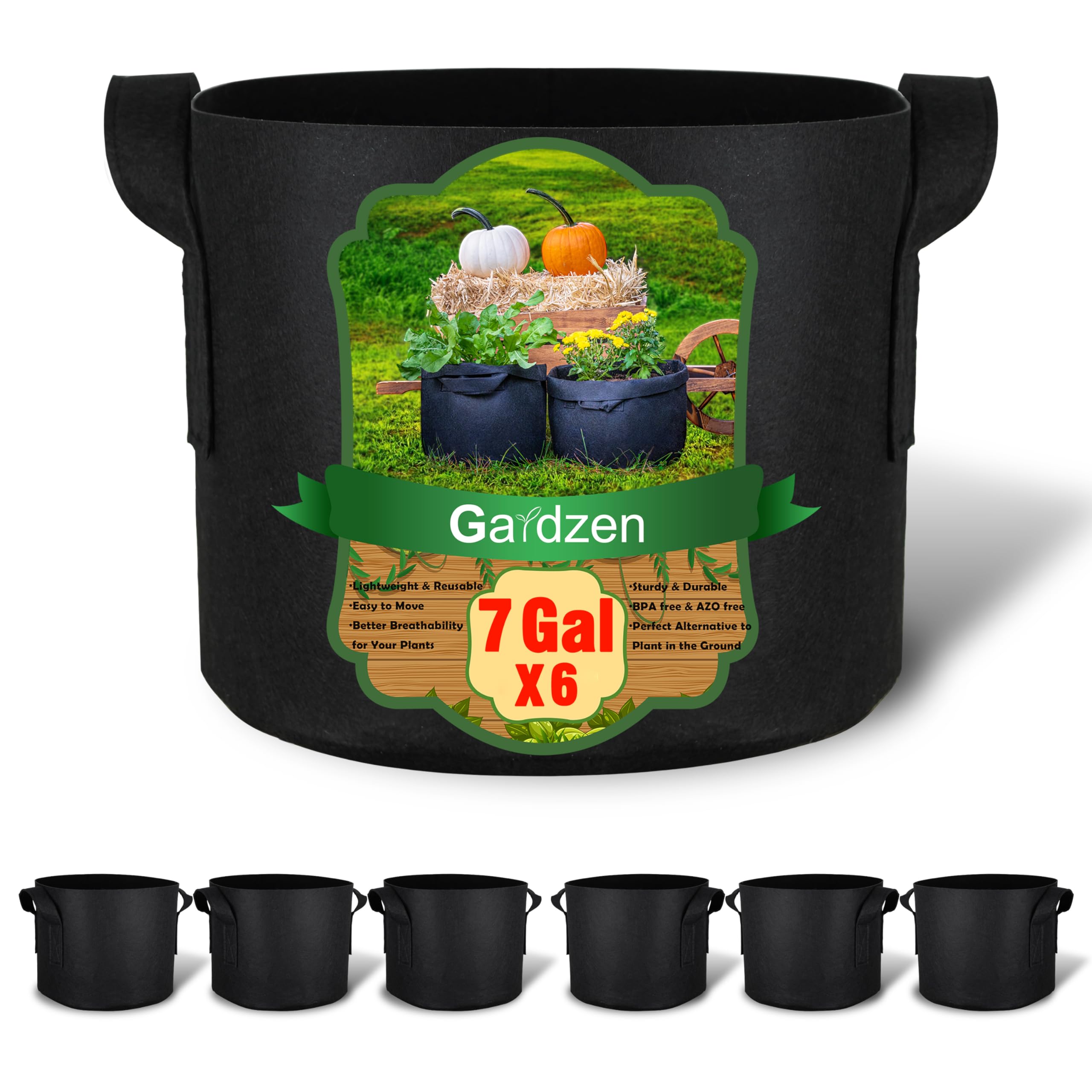 Gardzen 6-Pack 7 Gallon Grow Bags, 300G Thickened Nonwoven Fabric Pots with Handles, Heavy Duty Aeration Plant Bags for Gardening and Container Growing — image 1